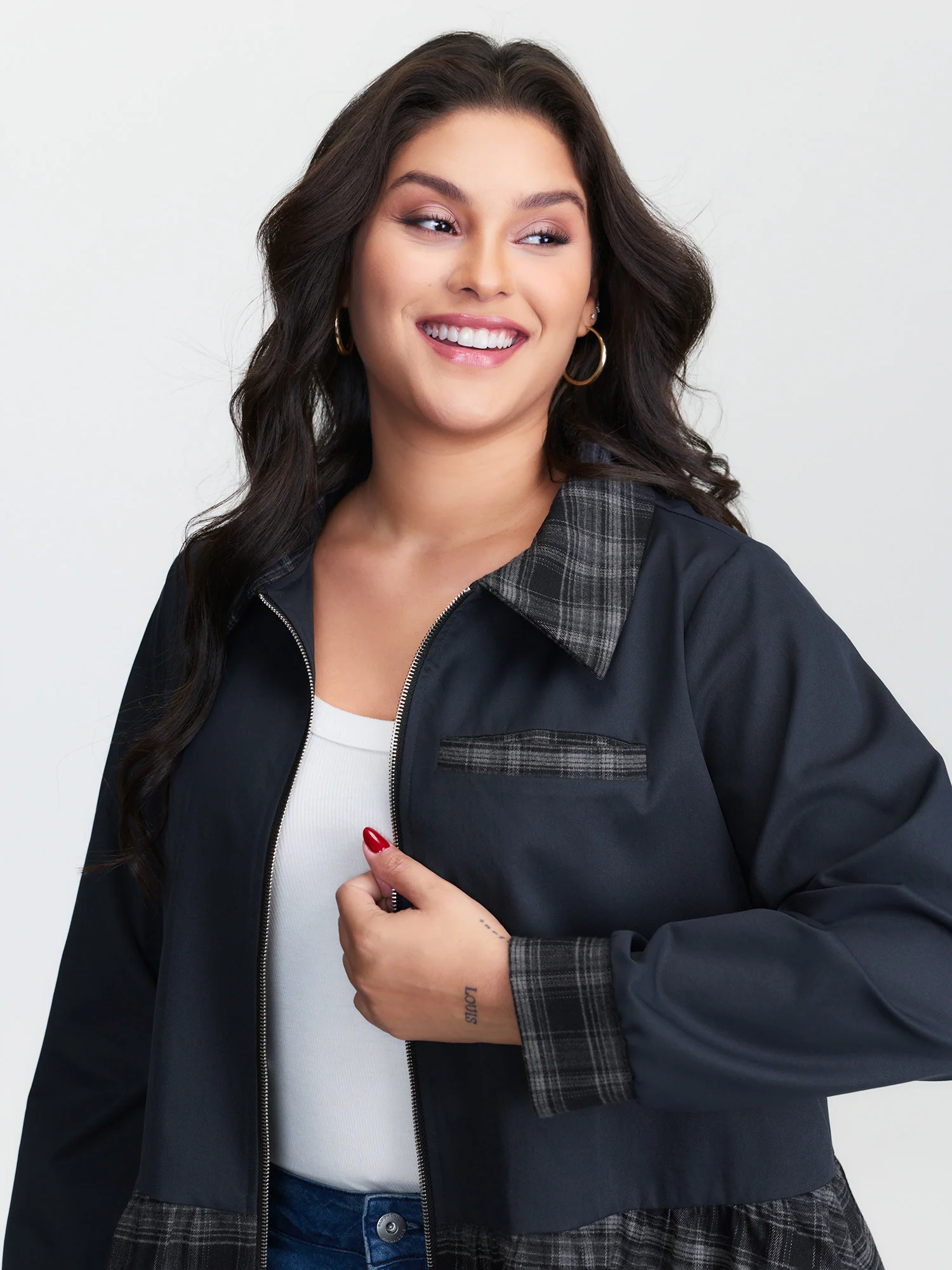 Checkered Zipper Front Pockets Jacket - Image 3