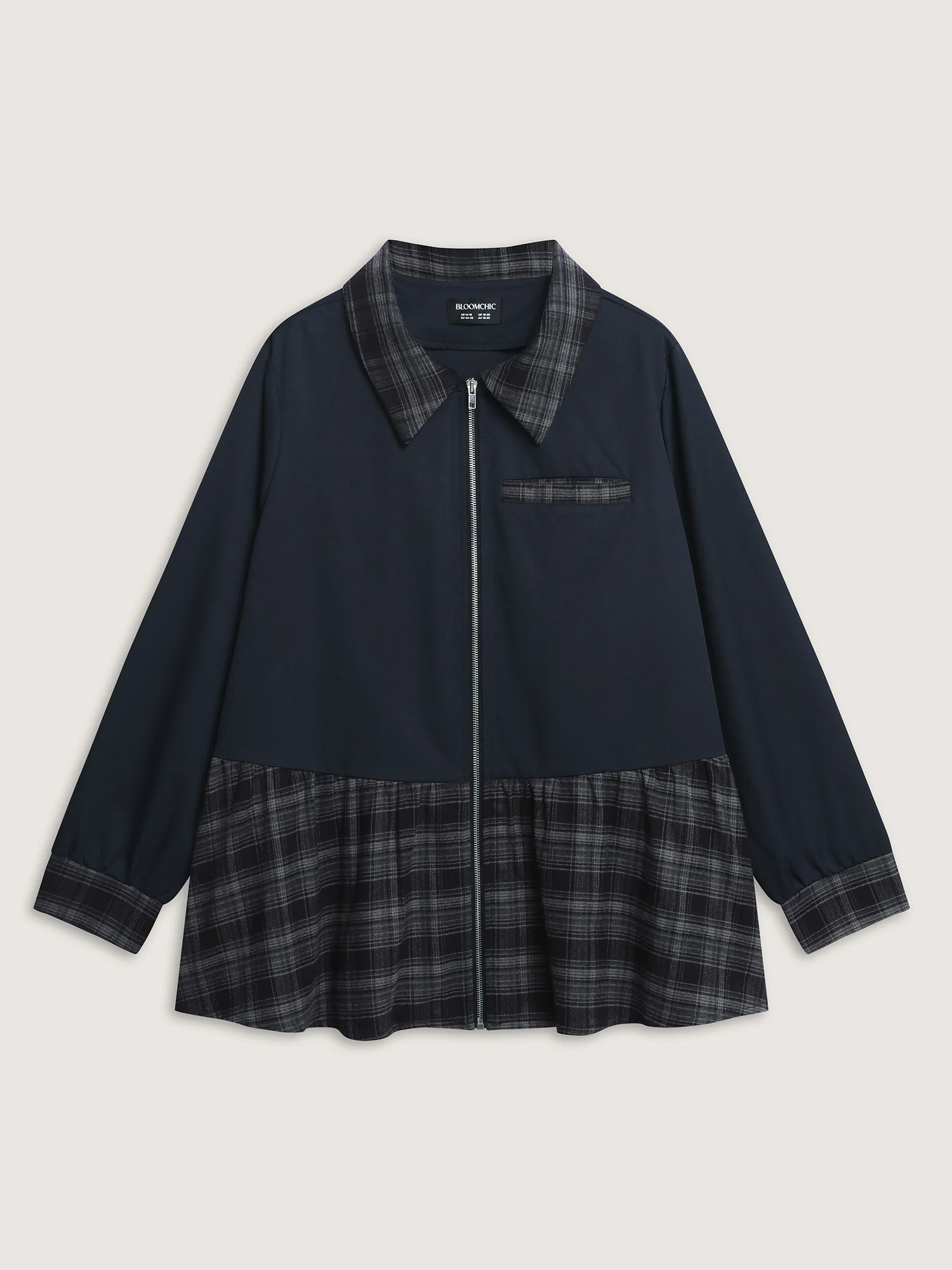 Checkered Zipper Front Pockets Jacket - Image 8
