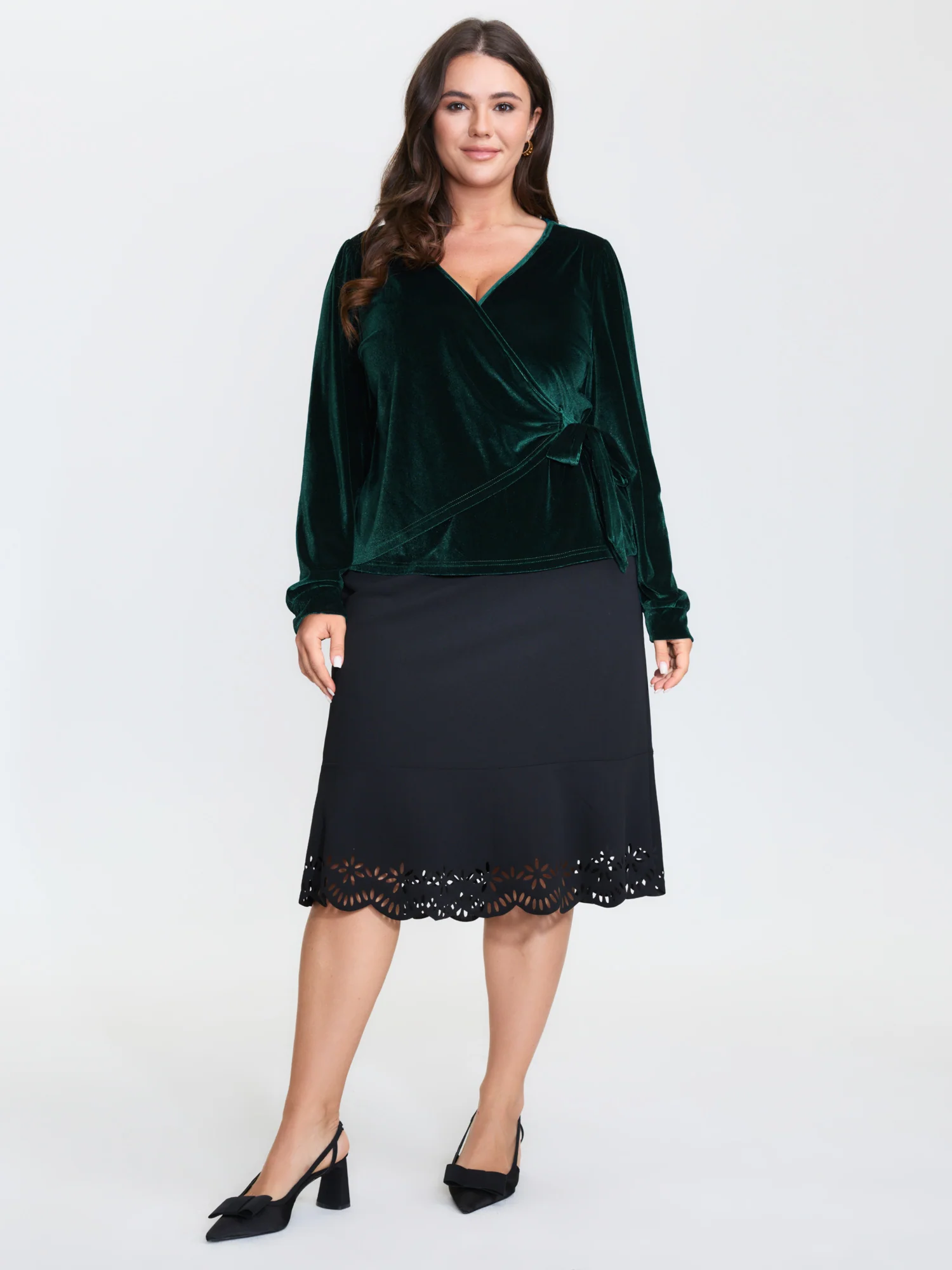 Cheerful Velvet Wrap Tie Blouse - Image 3