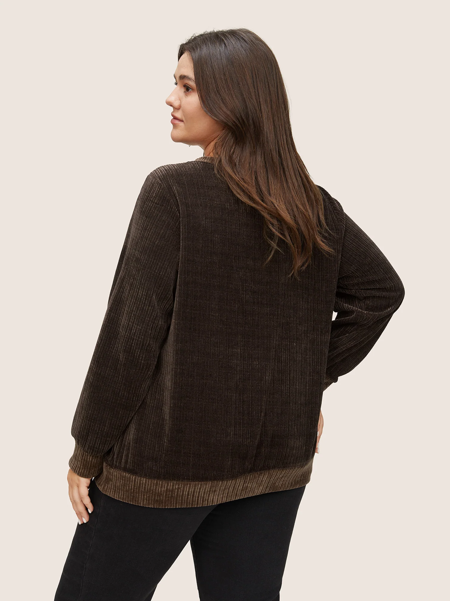 Chenille Plisse Patchwork Button Detail Sweatshirt - Image 2