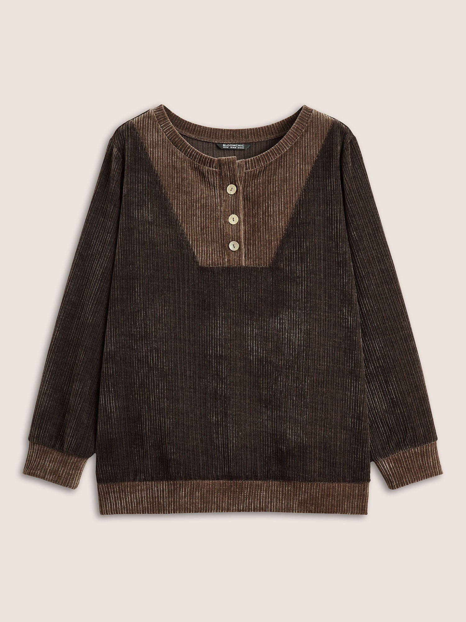 Chenille Plisse Patchwork Button Detail Sweatshirt - Image 7