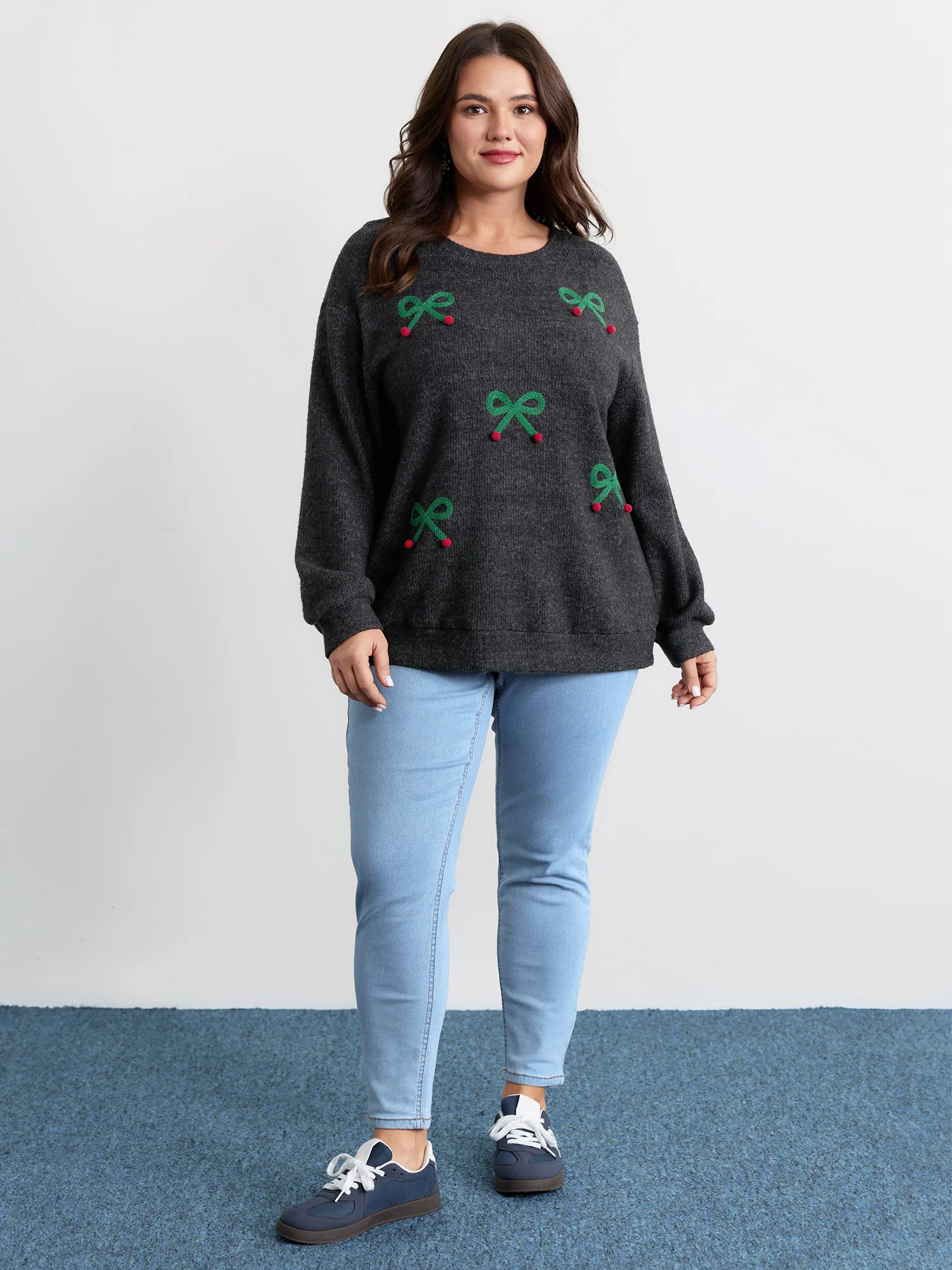 Cherry Cord Embroidery Textured Sweatshirt - Image 3