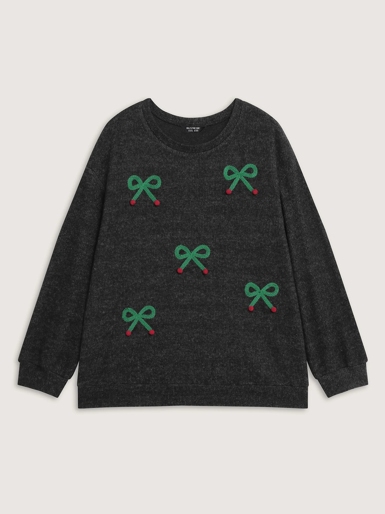 Cherry Cord Embroidery Textured Sweatshirt - Image 7