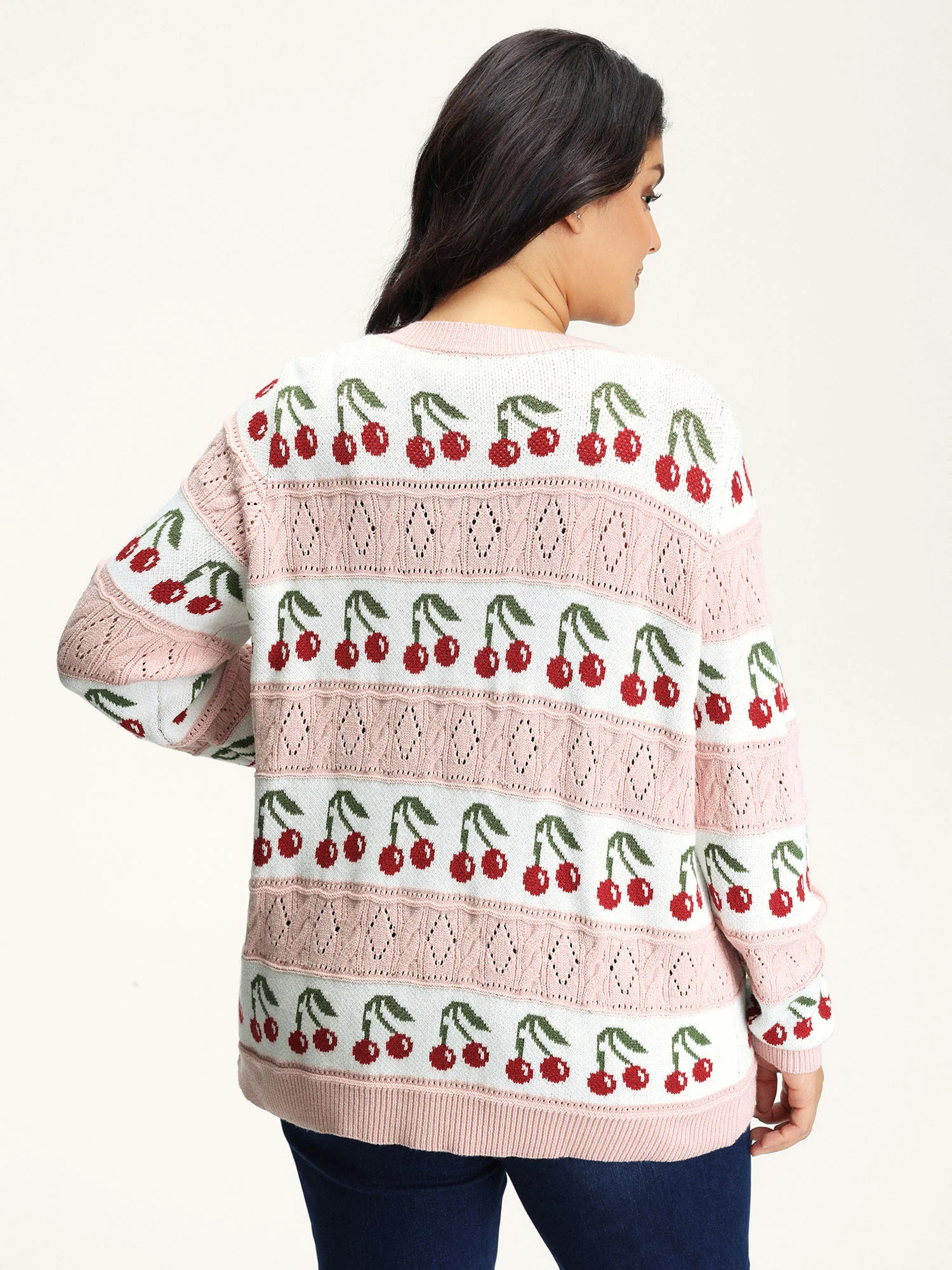 Cherry Jacquard Print Button Knit Cardigan - Image 4
