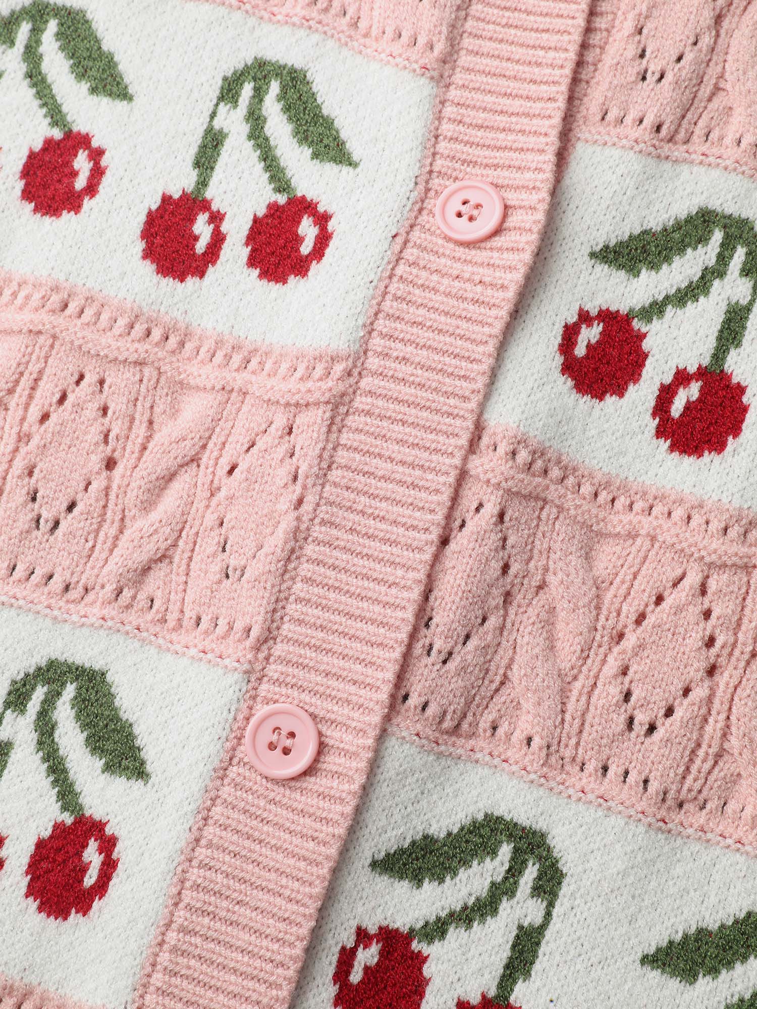 Cherry Jacquard Print Button Knit Cardigan - Image 5