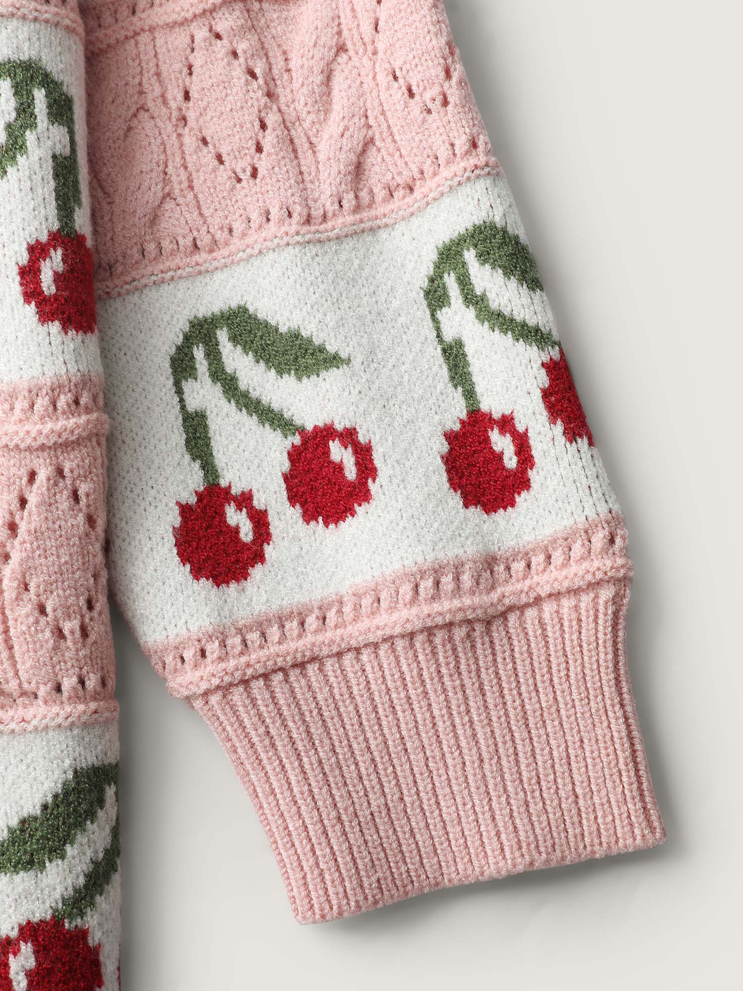 Cherry Jacquard Print Button Knit Cardigan - Image 6