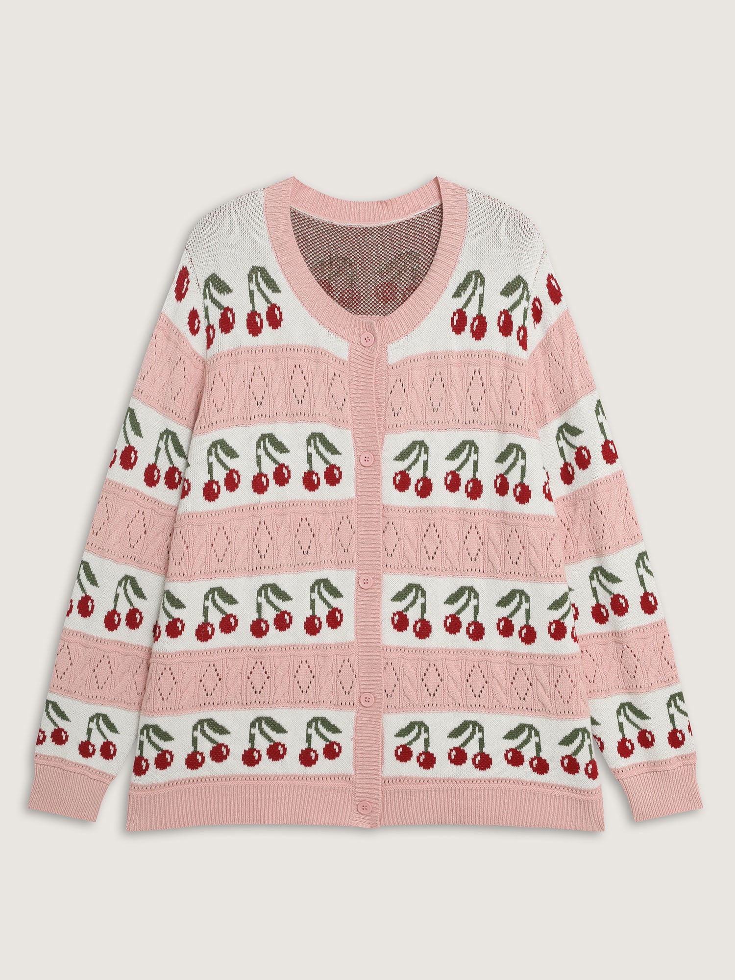 Cherry Jacquard Print Button Knit Cardigan - Image 8