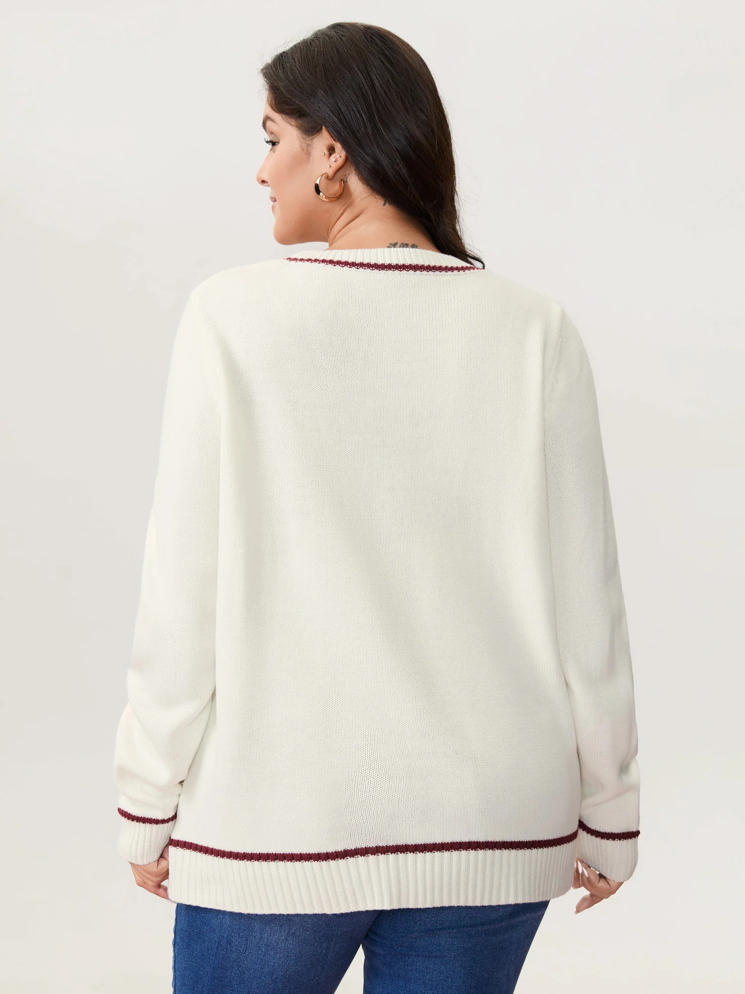 Cherry Pattern Jacquard Color Contrast Pullover - Image 4