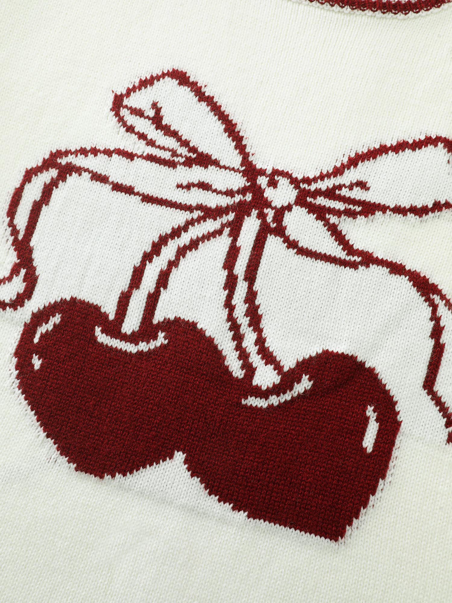 Cherry Pattern Jacquard Color Contrast Pullover - Image 5