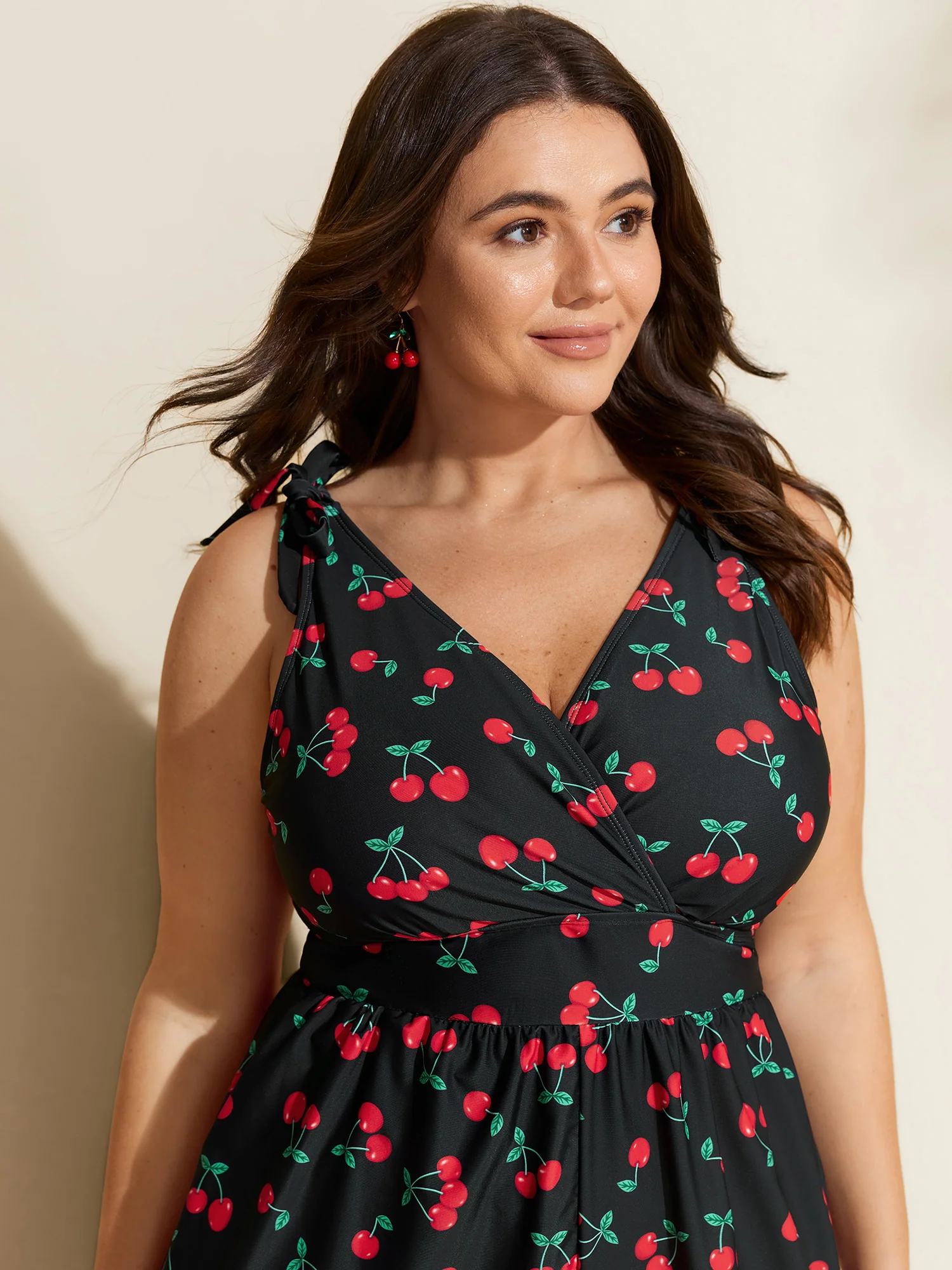 Cherry Print Adjustable One-Piece Swimsuit - Image 2