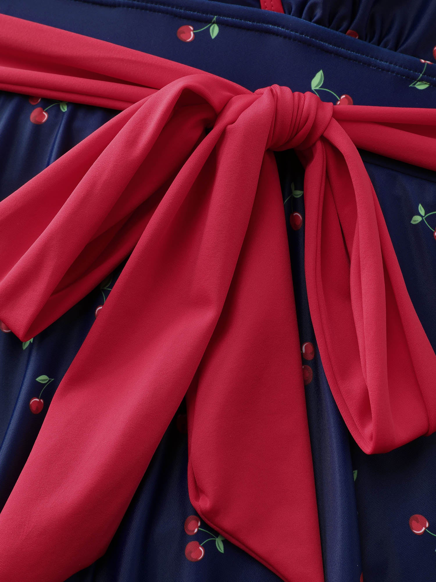 Cherry Print Belted Color Contrast Swim Dress - Image 9