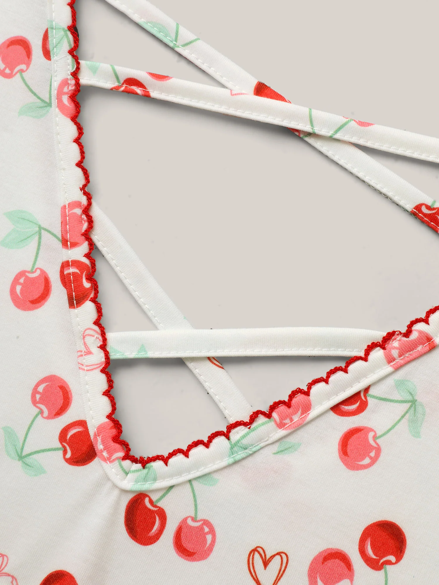 Cherry Print Embroidered V-Neck Top - Image 6