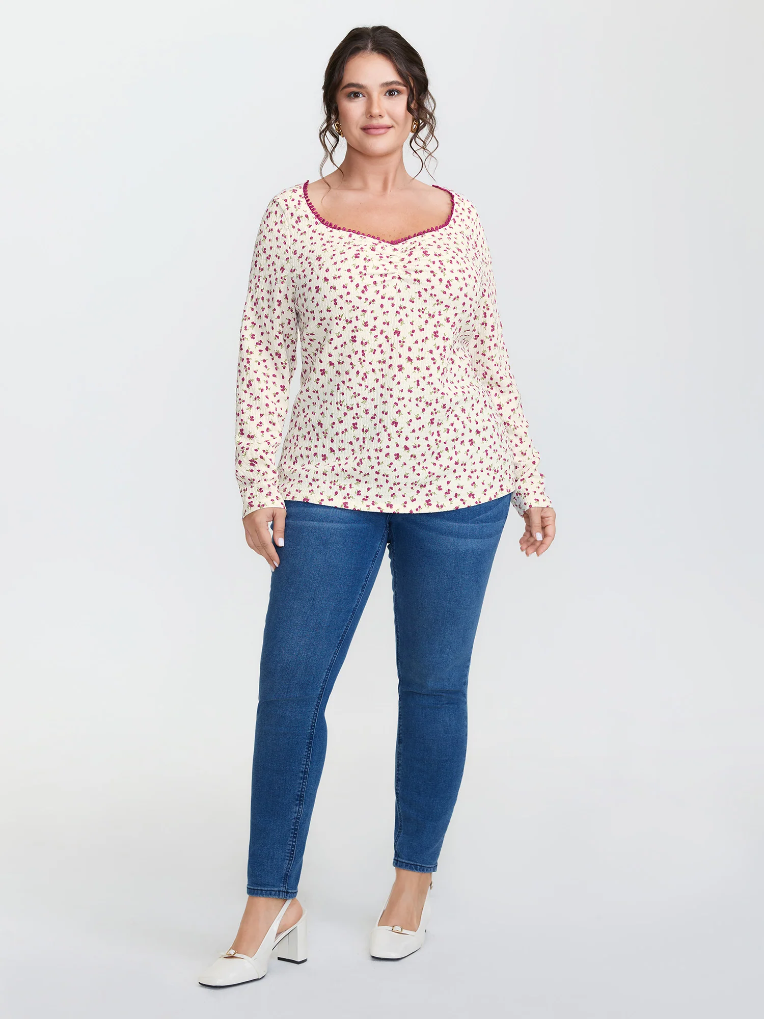 Cherry Print Pleated Stretchy T-Shirt - Image 3