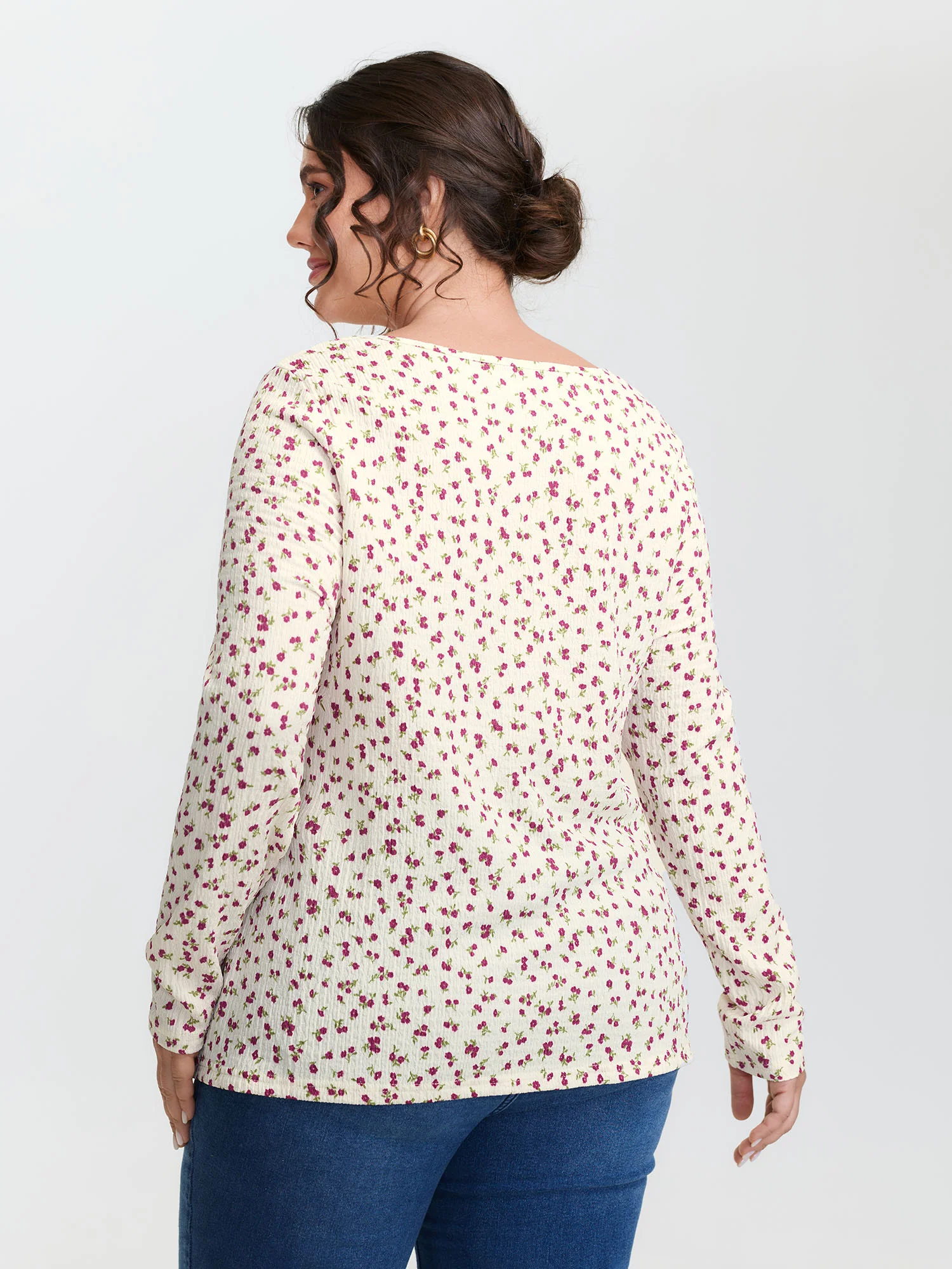 Cherry Print Pleated Stretchy T-Shirt - Image 4