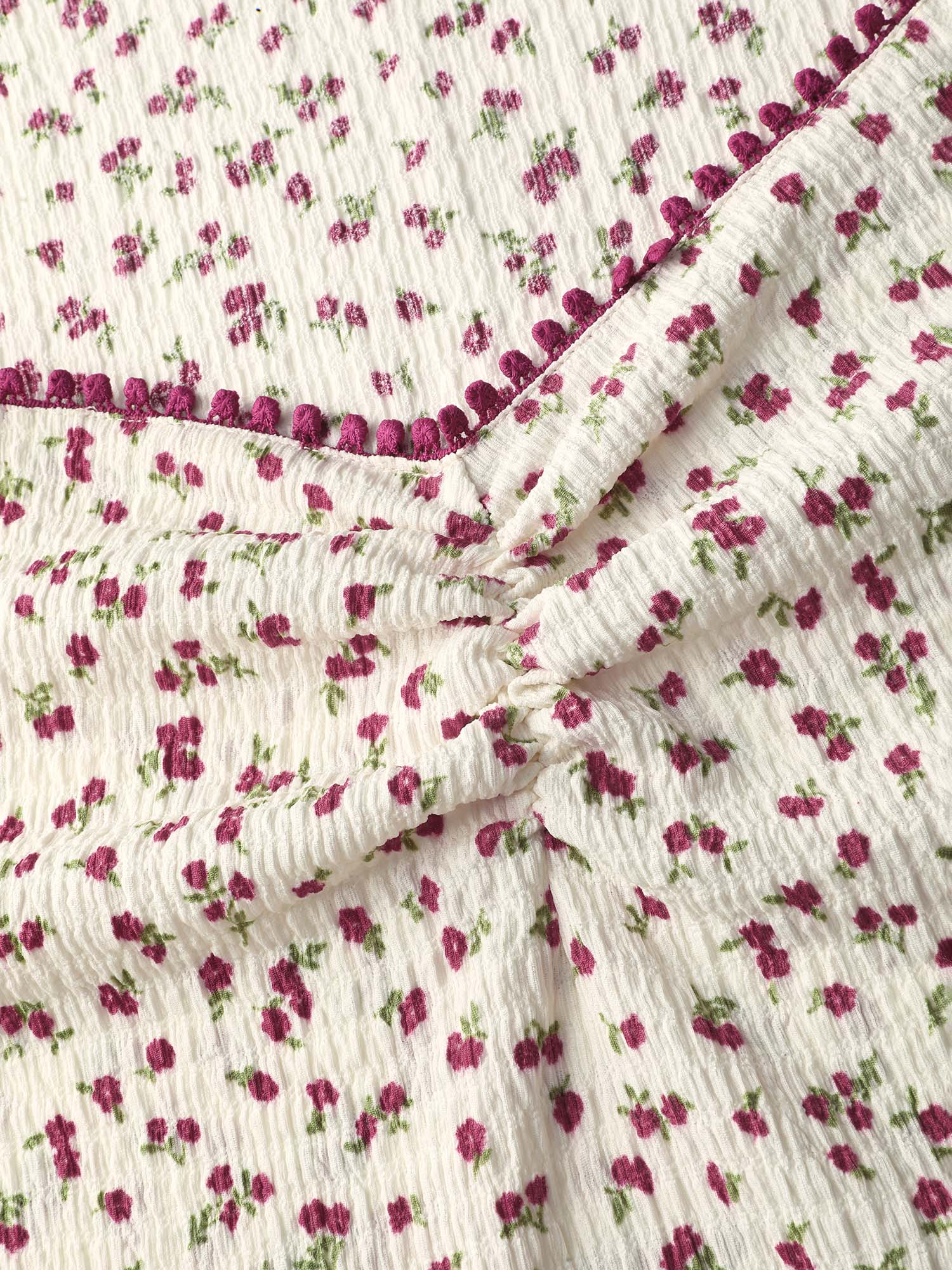 Cherry Print Pleated Stretchy T-Shirt - Image 5
