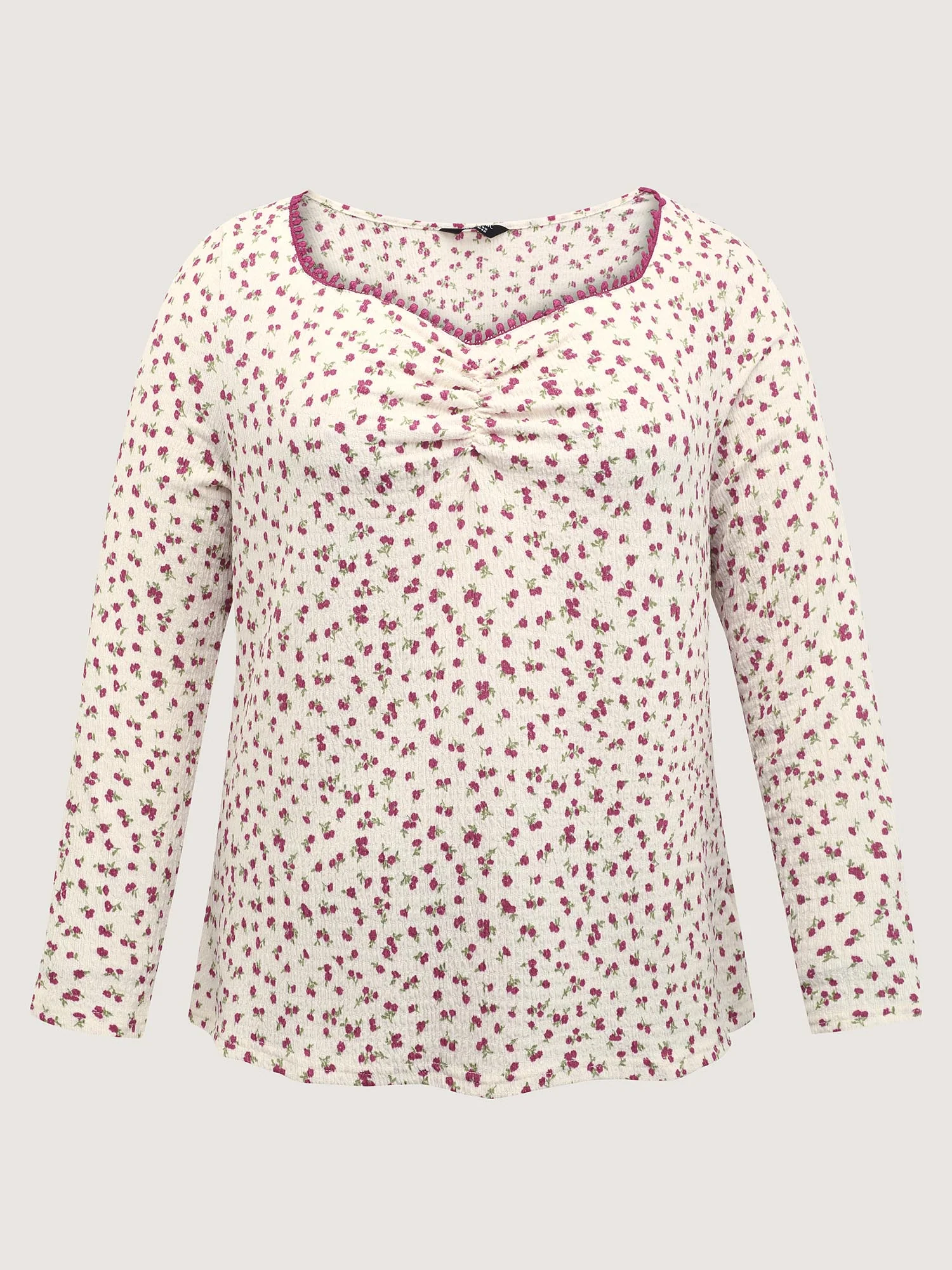 Cherry Print Pleated Stretchy T-Shirt - Image 6