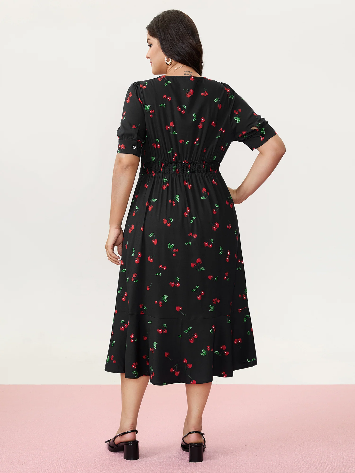 Cherry Print Split Hem Midi Dress - Image 5