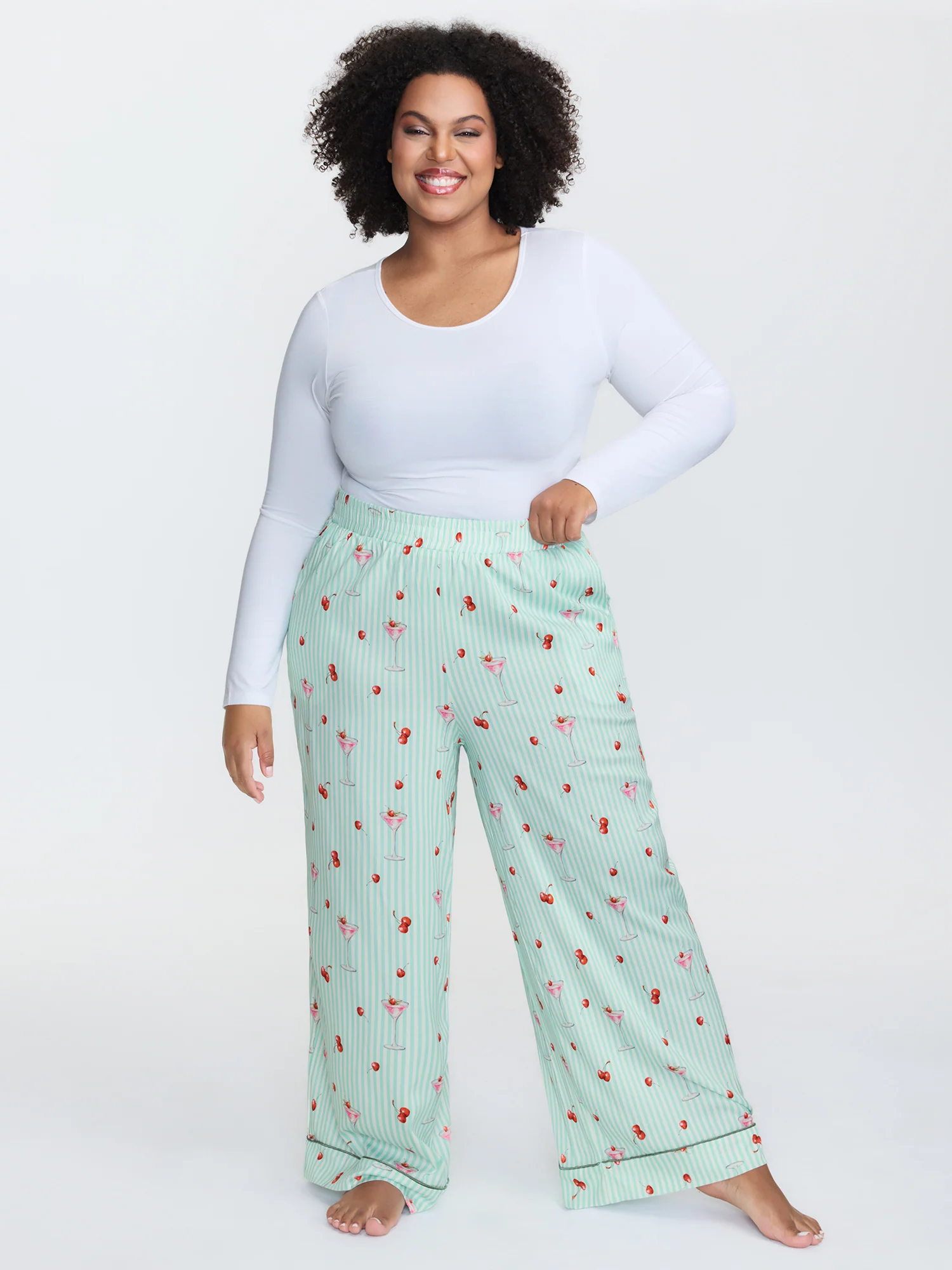 Cherry Print Stretchy Waistband Cozy-Fit Lounge Bottoms - Image 2