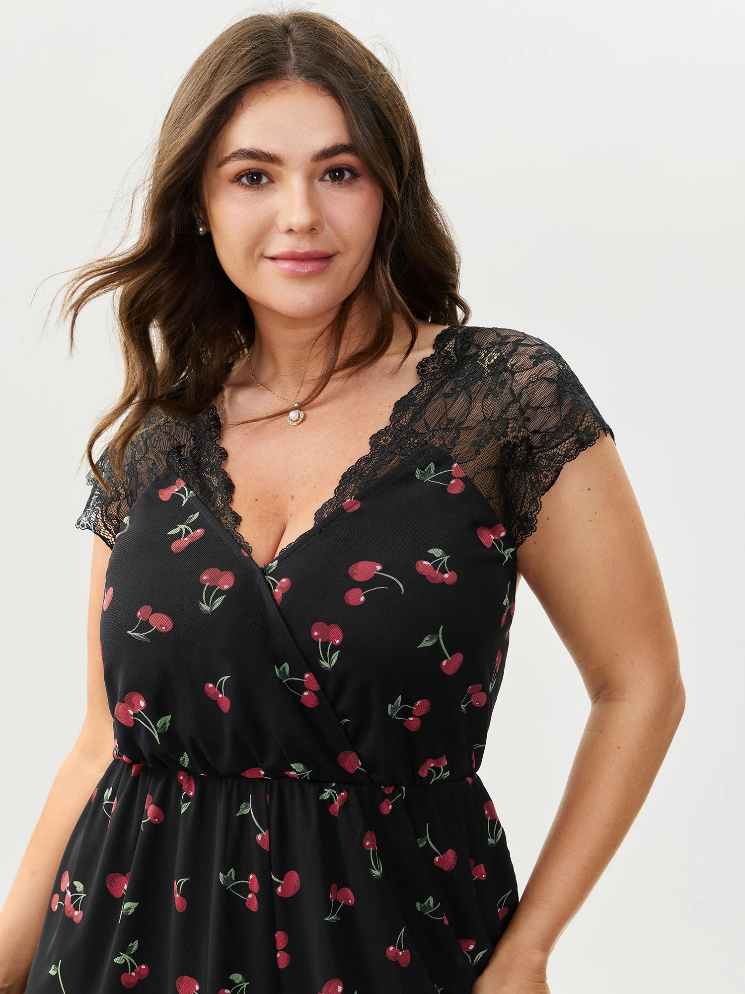 Sweet Cherry Lace Sleeve Lounge Romper - Image 4