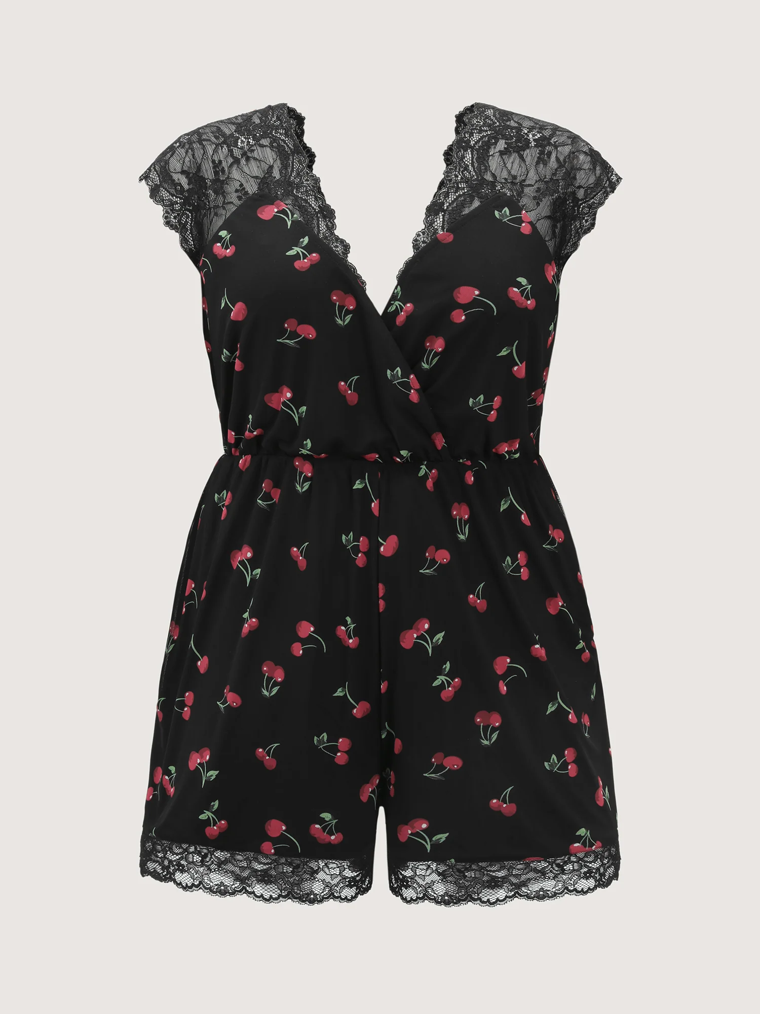 Sweet Cherry Lace Sleeve Lounge Romper - Image 7