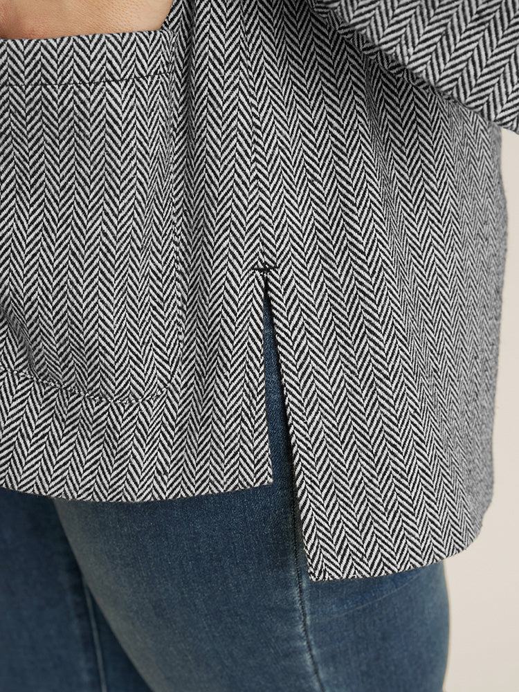 Chevron Pattern Pocket Split Hem Drawstring Coat - Image 7