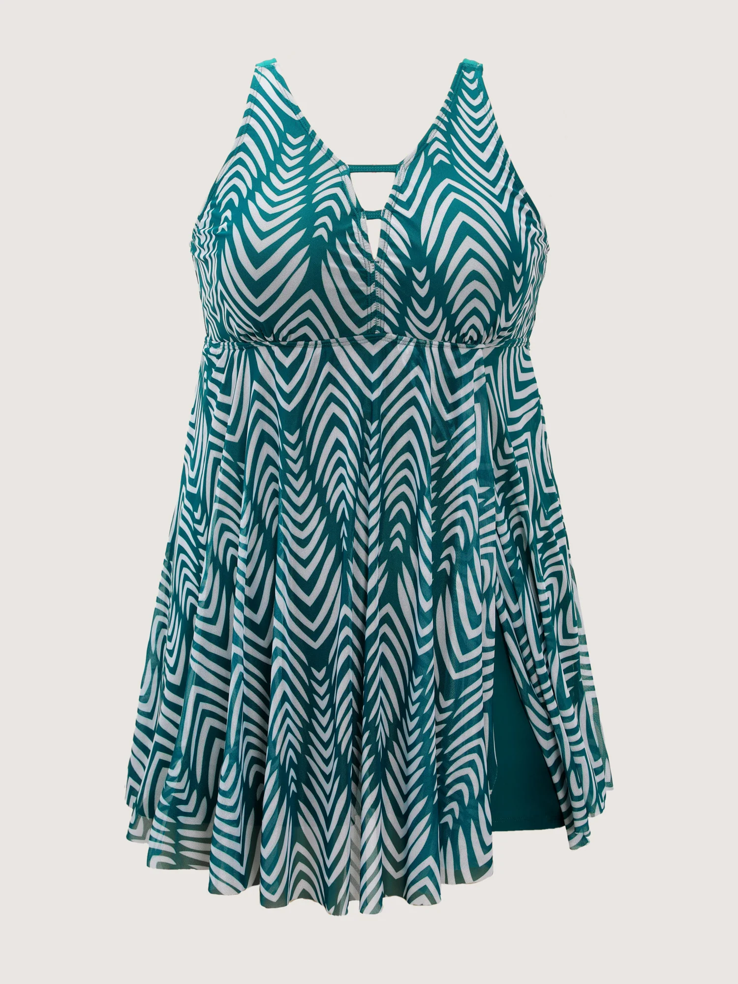 Chevron Print Flowy V-Neck Pocket Swim Dress - Image 8