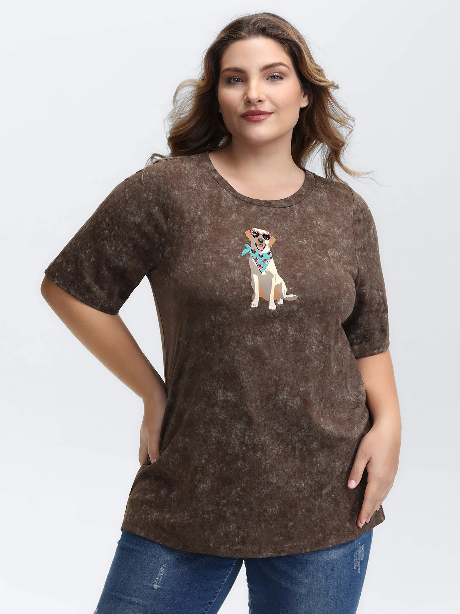 Chic Dog Pattern Snowflake Effect T-Shirt - Image 2