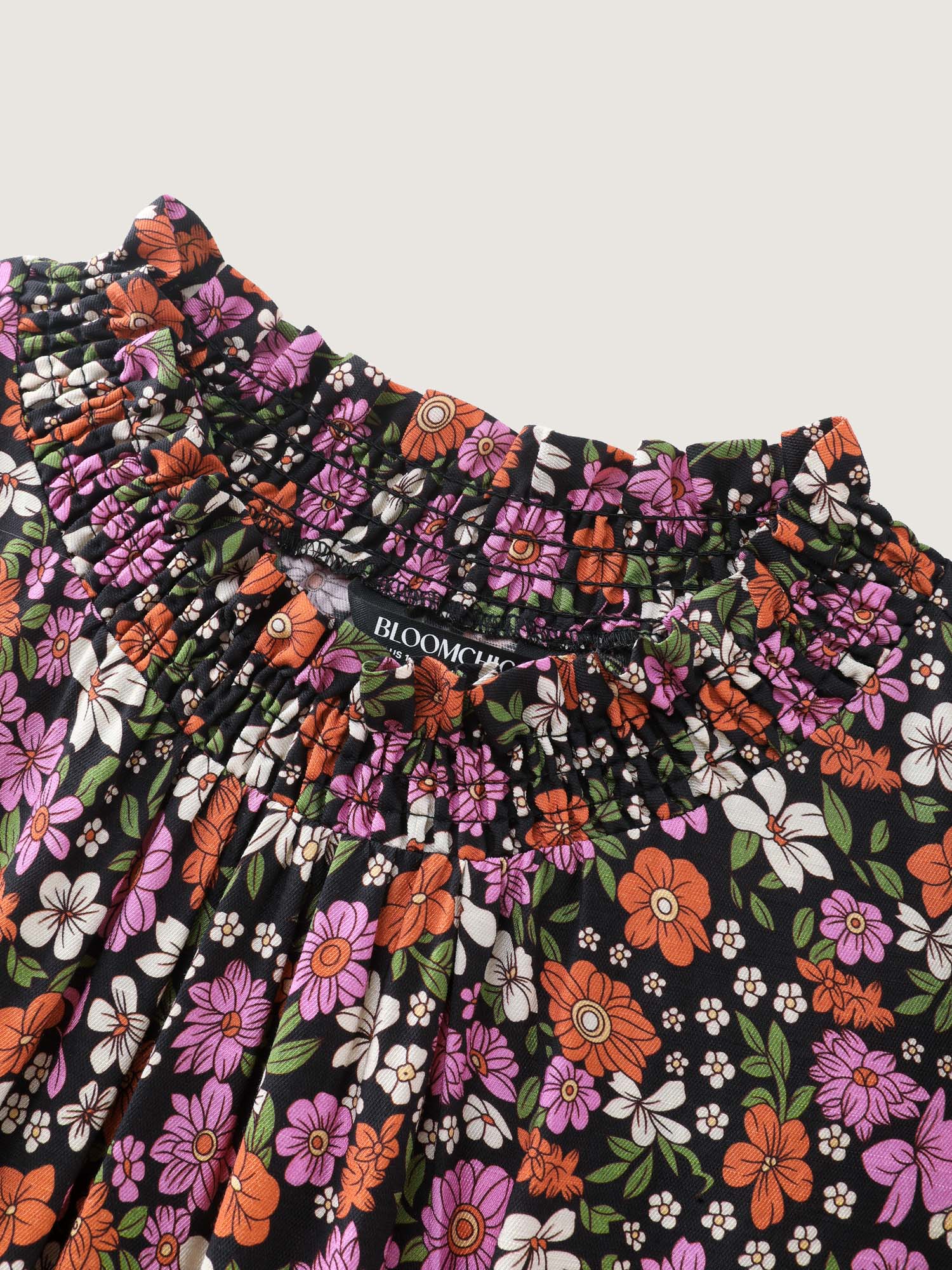 Chic Floral Print Ruffled Mock Neckline Mini Dress - Image 6