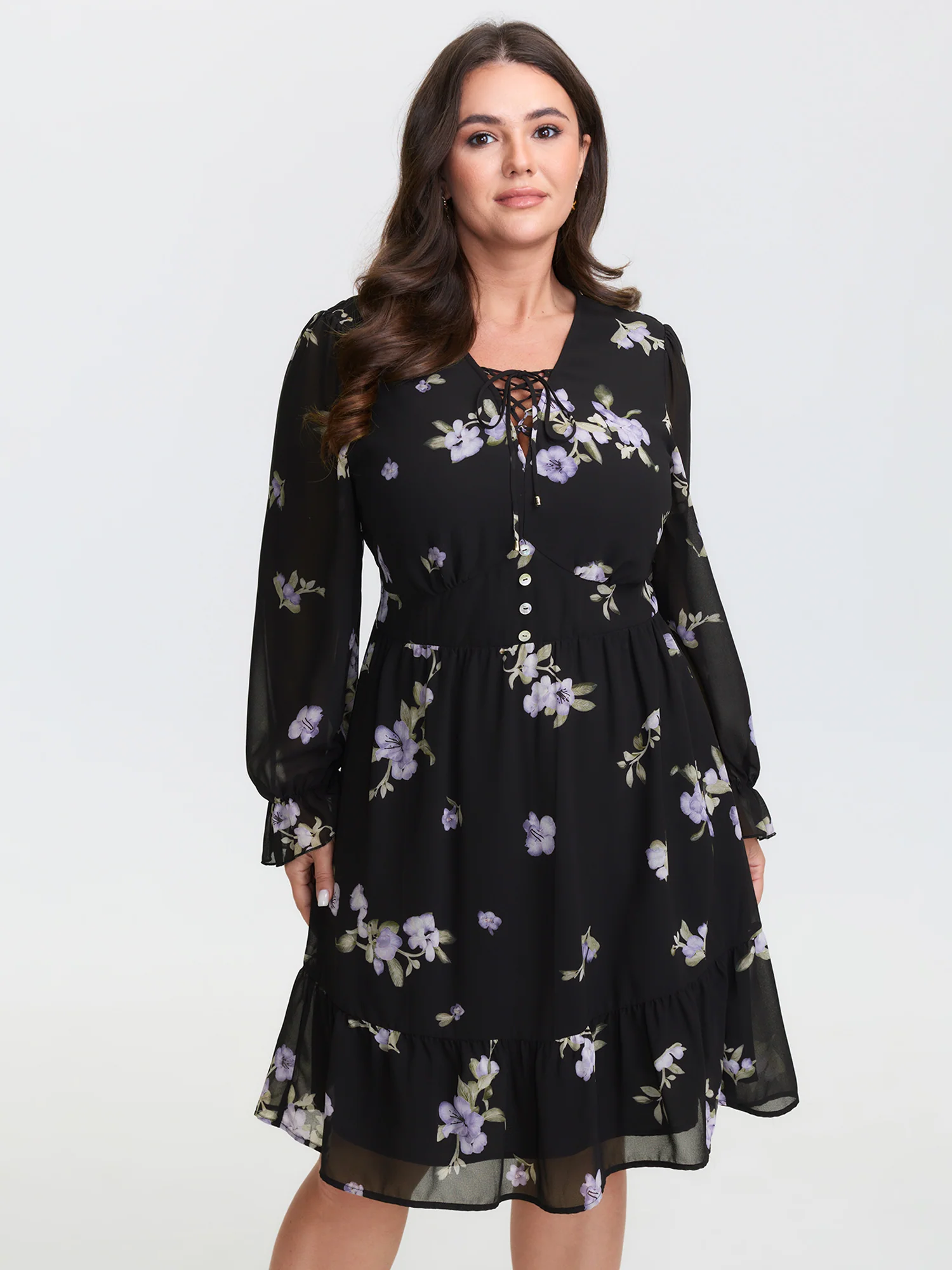 Chiffon Adjustable Bust Sheer Midi Dress