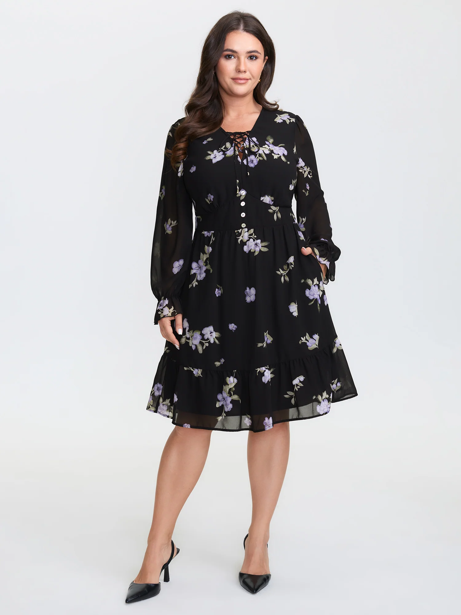 Chiffon Adjustable Bust Sheer Midi Dress - Image 3