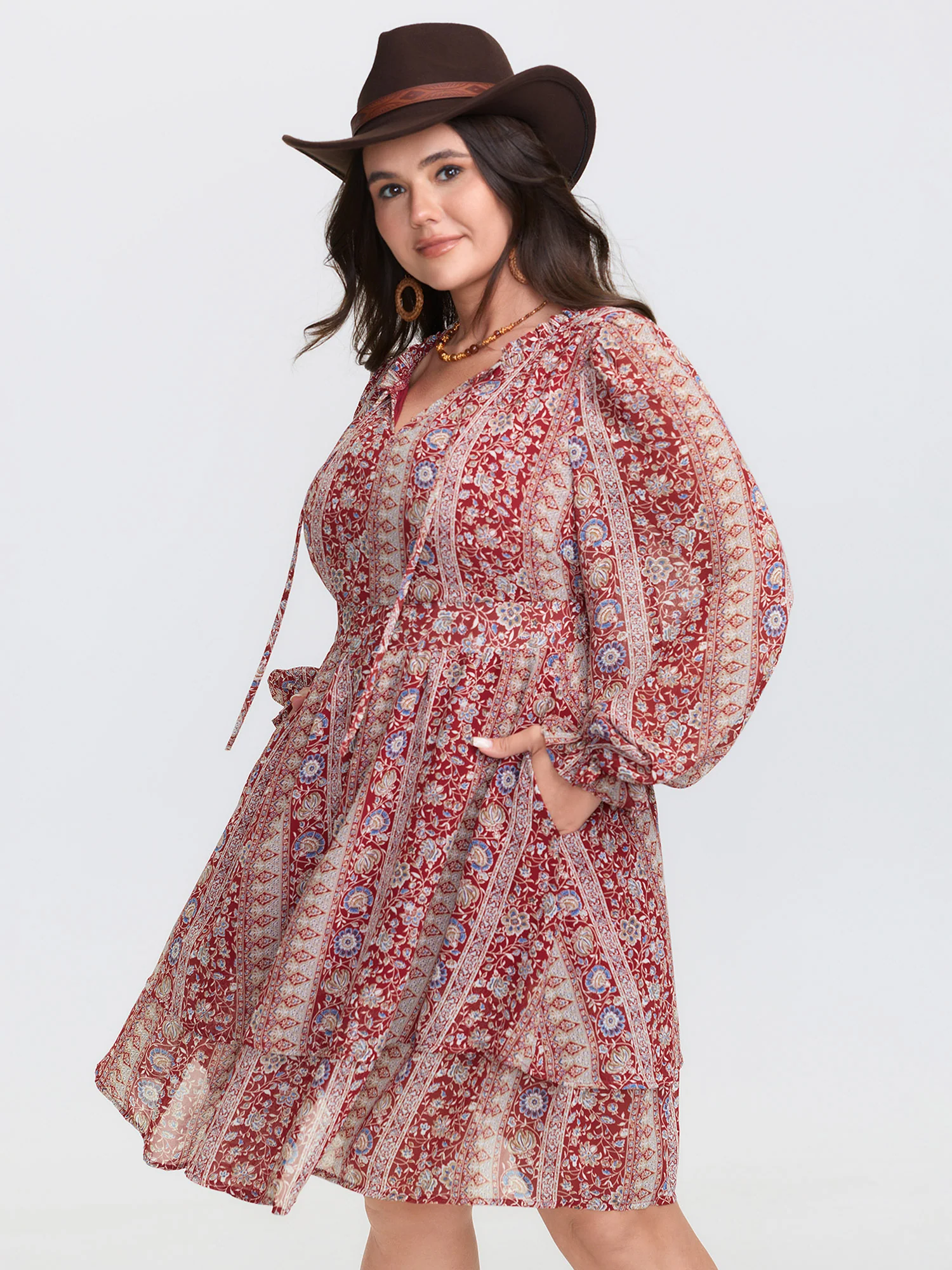 Chiffon Boho Stripe Stretchy Waist Midi Dress - Image 2