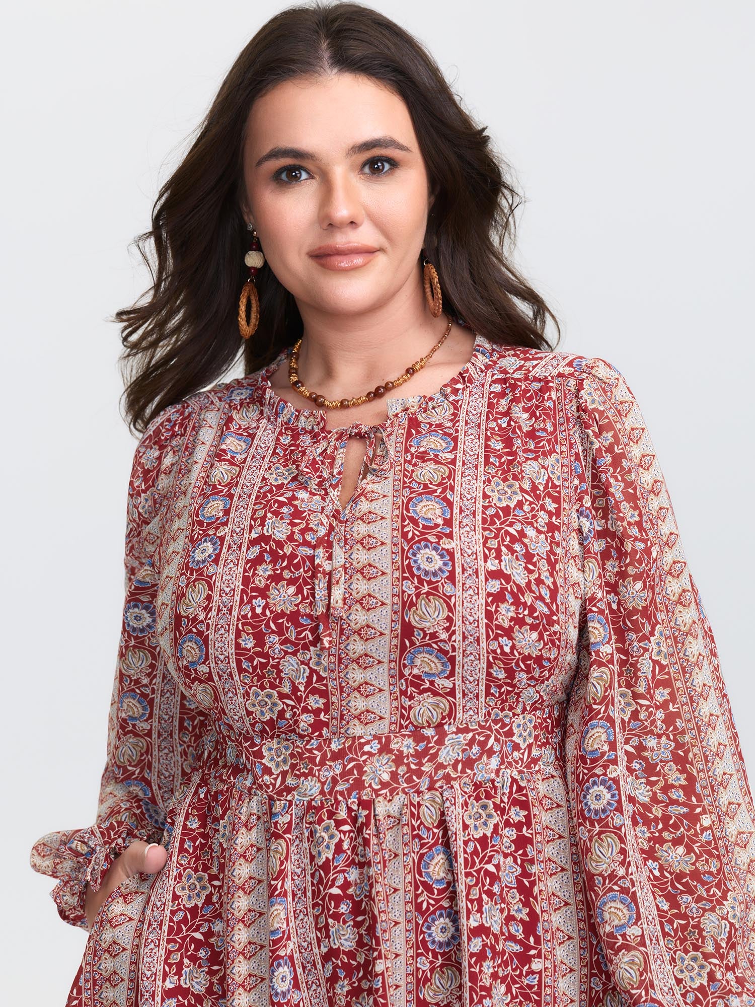 Chiffon Boho Stripe Stretchy Waist Midi Dress - Image 3