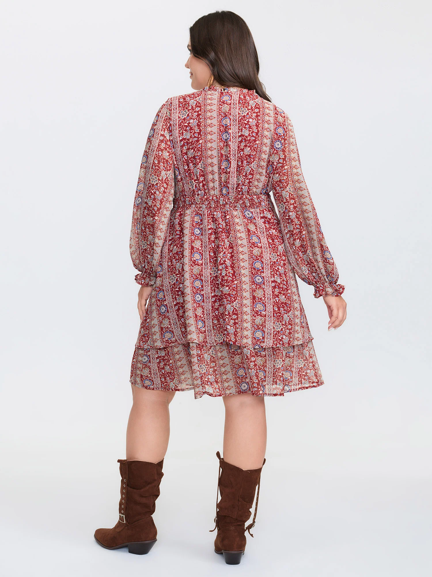 Chiffon Boho Stripe Stretchy Waist Midi Dress - Image 4
