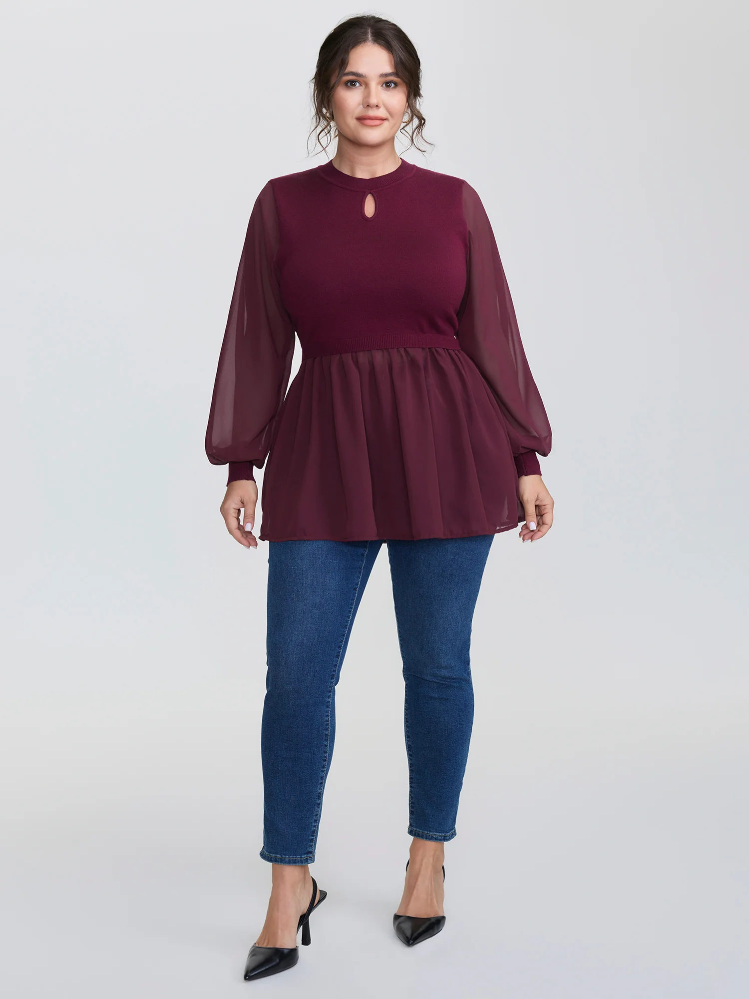 Chiffon Cut-Out Sheer Pullover - Image 2
