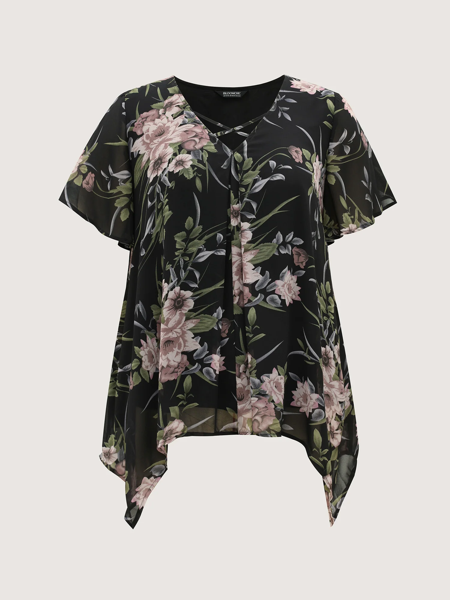 Chiffon Floral Crisscross Hanky Hem Blouse - Image 5
