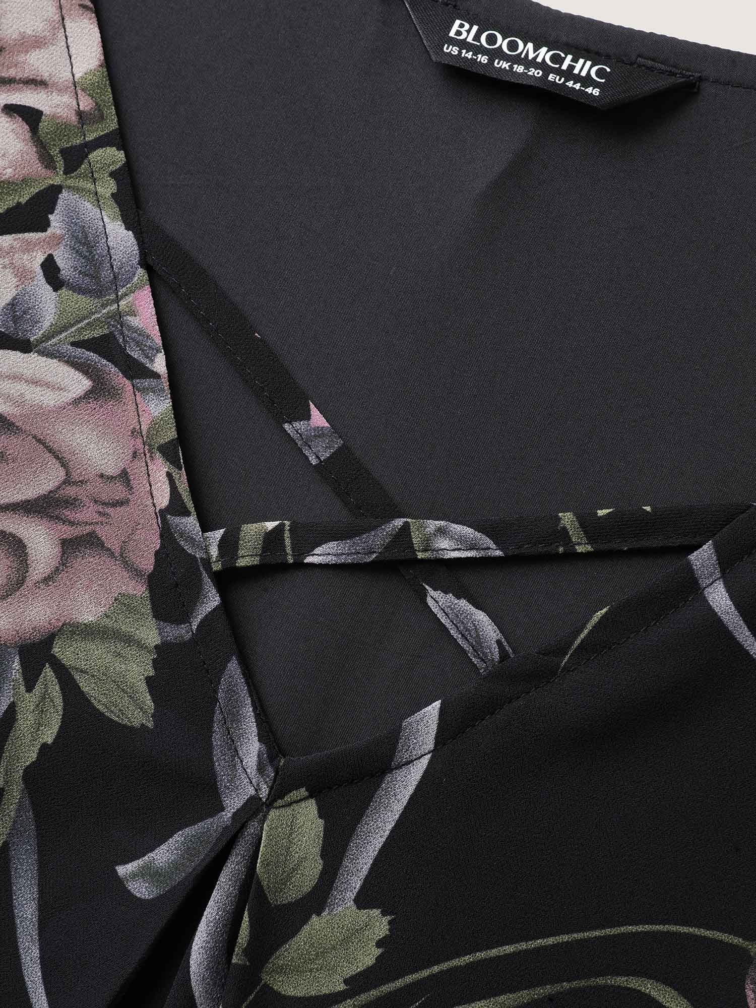 Chiffon Floral Crisscross Hanky Hem Blouse - Image 6