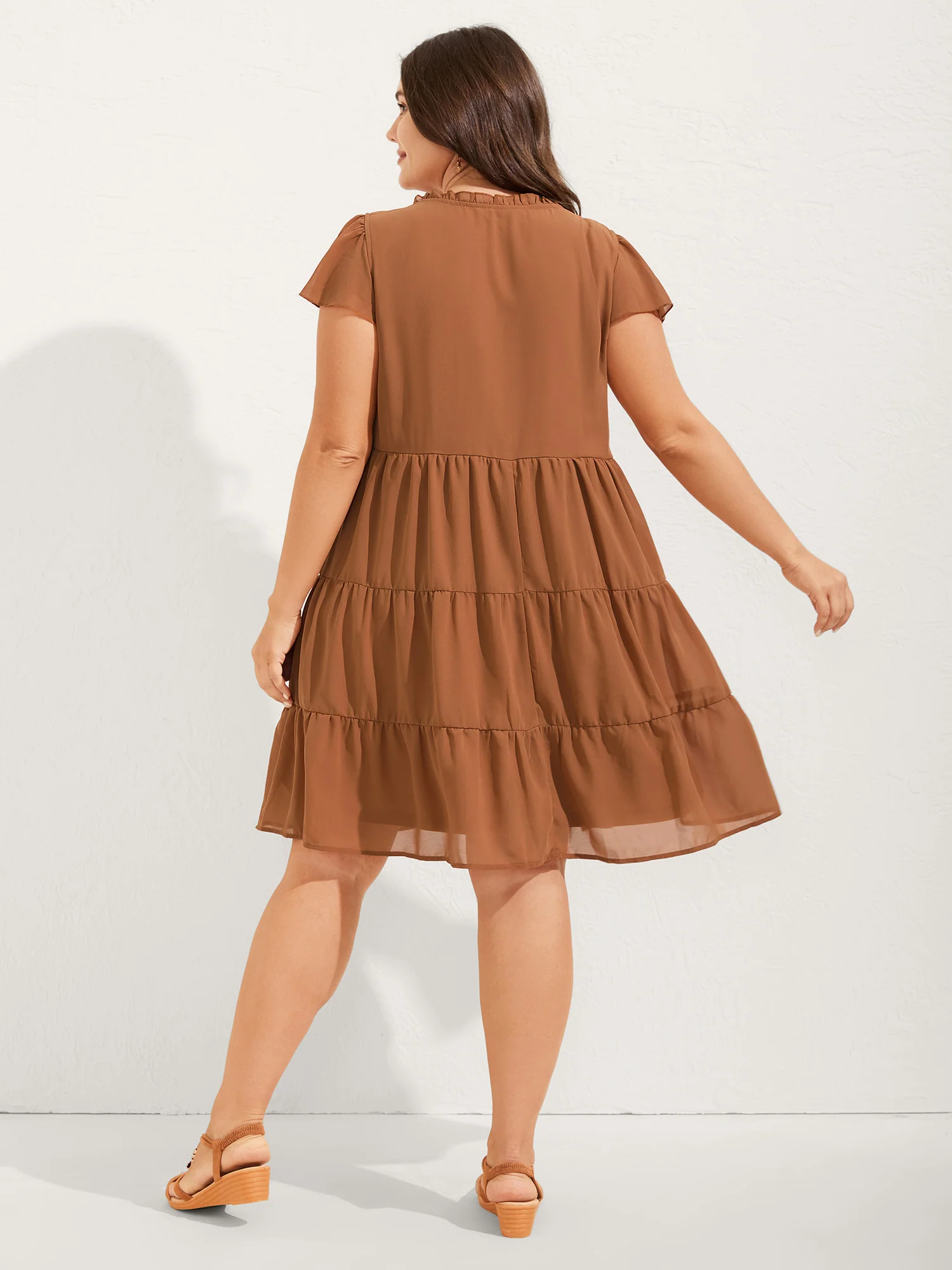 Chiffon Floral Embroidered Tiered Midi Dress - Image 4