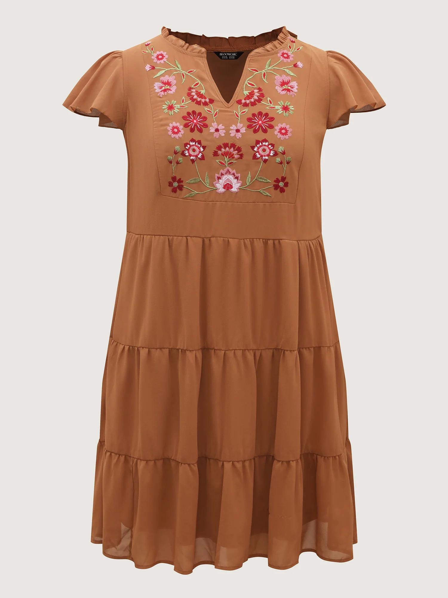 Chiffon Floral Embroidered Tiered Midi Dress - Image 5