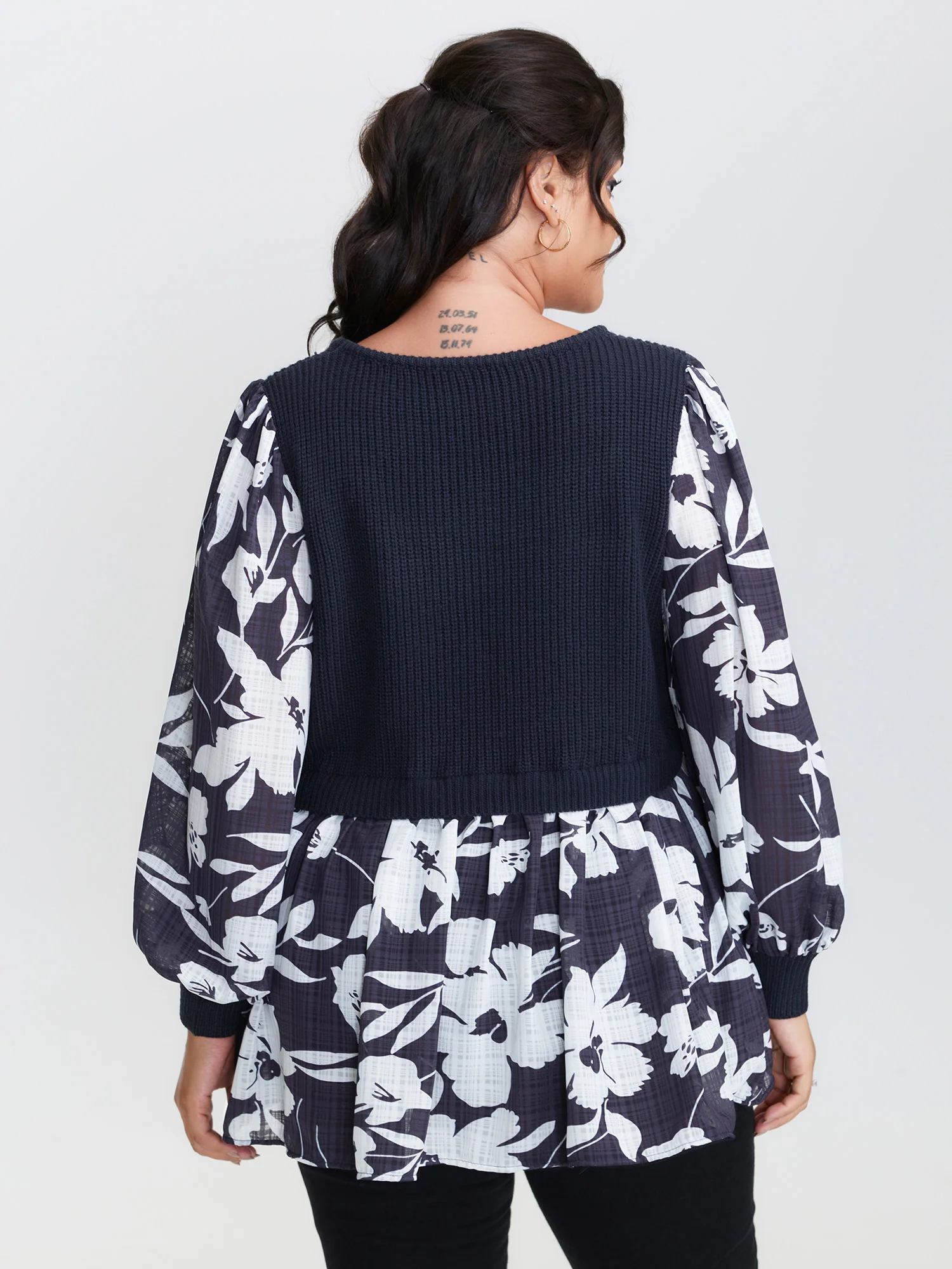 Chiffon Floral Layered Square Neck Pullover - Image 4