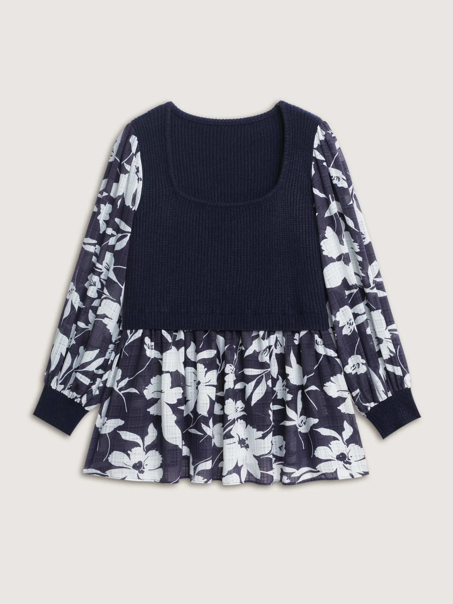 Chiffon Floral Layered Square Neck Pullover - Image 7