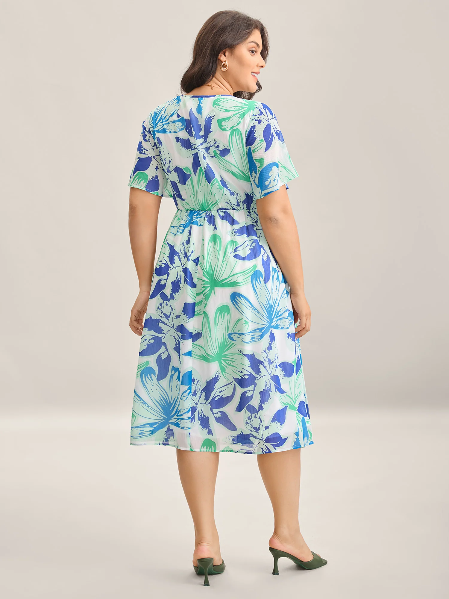 Chiffon Floral Neck Tie Lined Midi Dress - Image 4