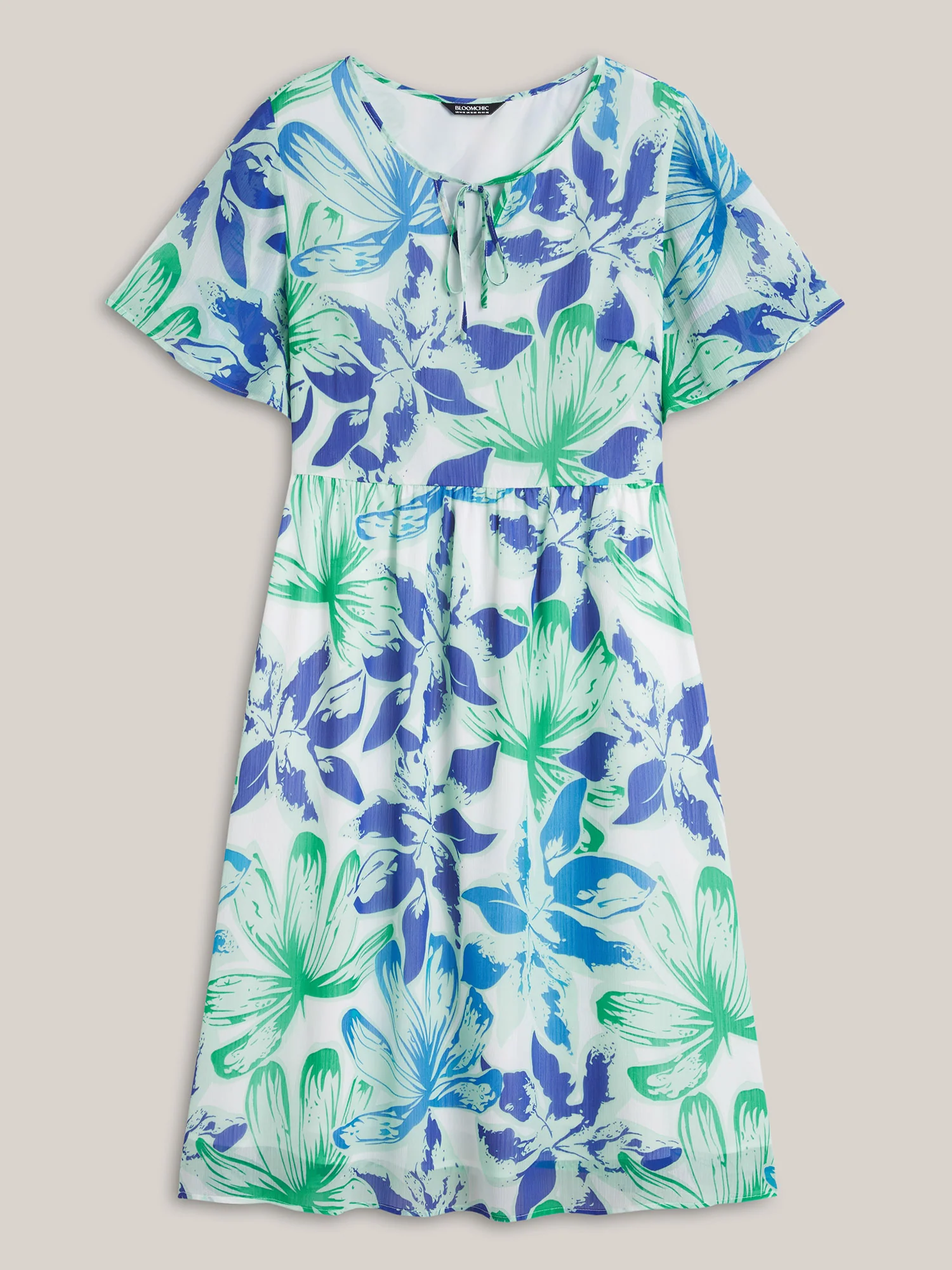 Chiffon Floral Neck Tie Lined Midi Dress - Image 5