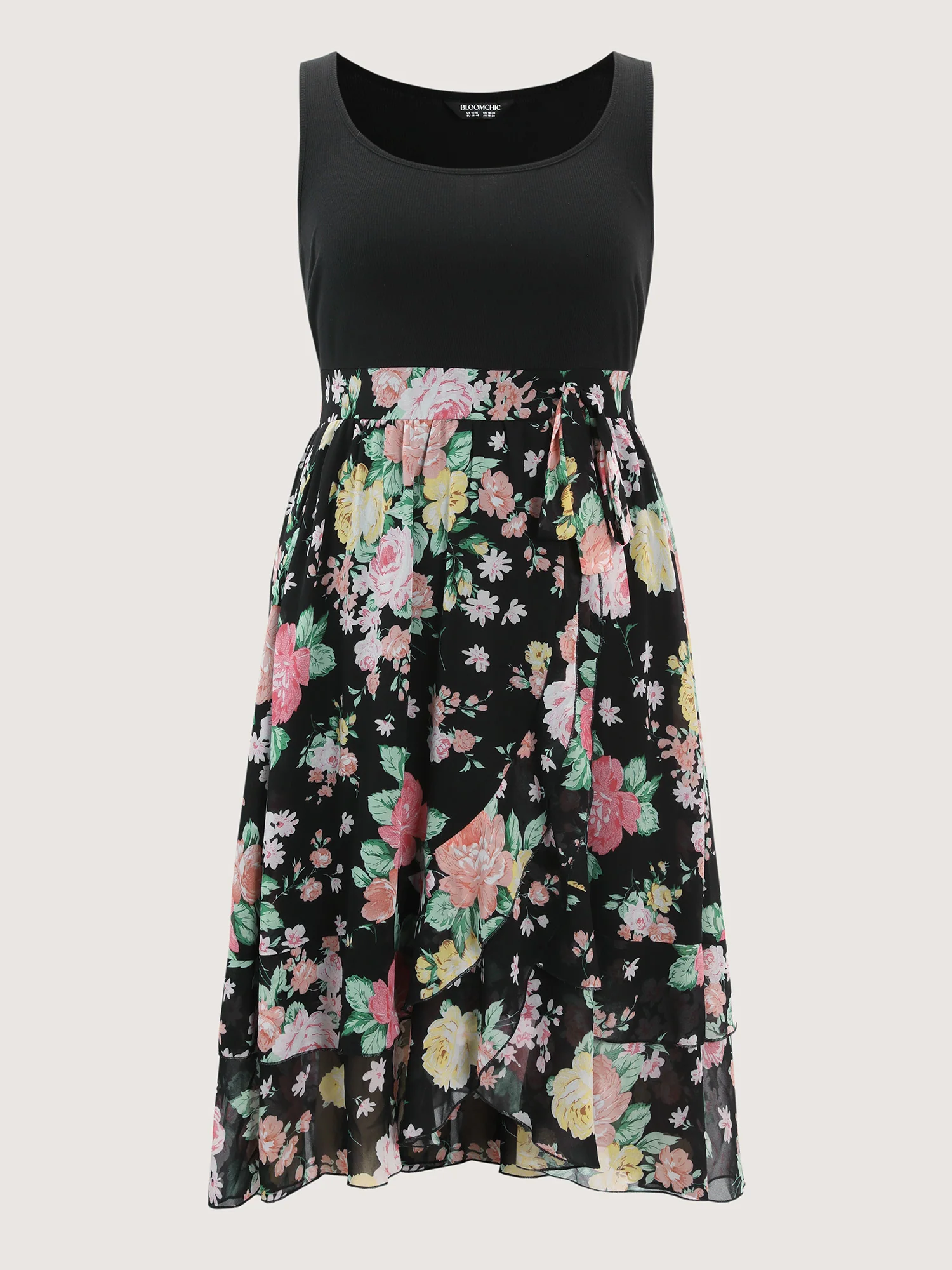 Chiffon Floral Pattern Layered Midi Dress - Image 7