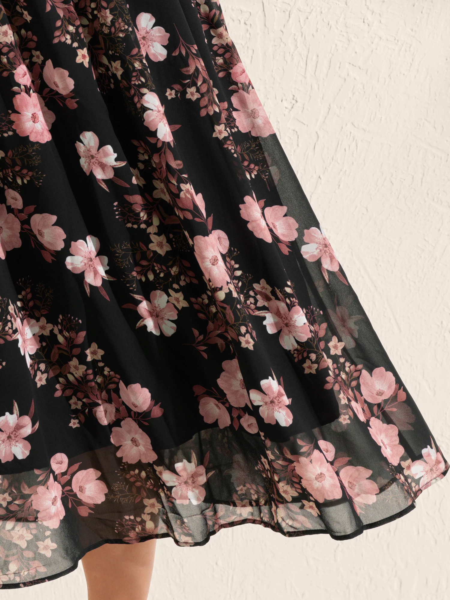 Chiffon Floral Print Lace Trim Midi Dress - Image 3