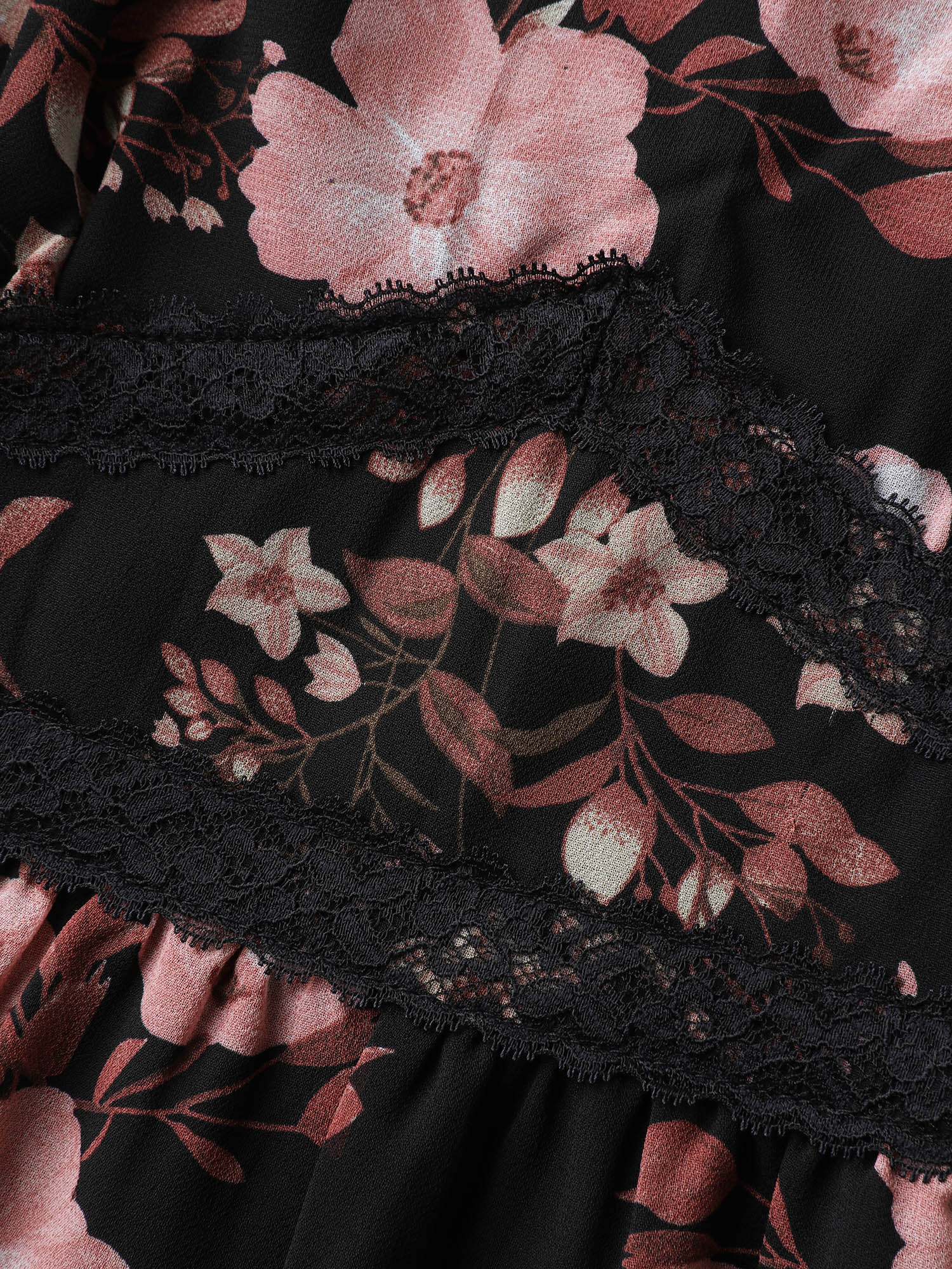 Chiffon Floral Print Lace Trim Midi Dress - Image 5