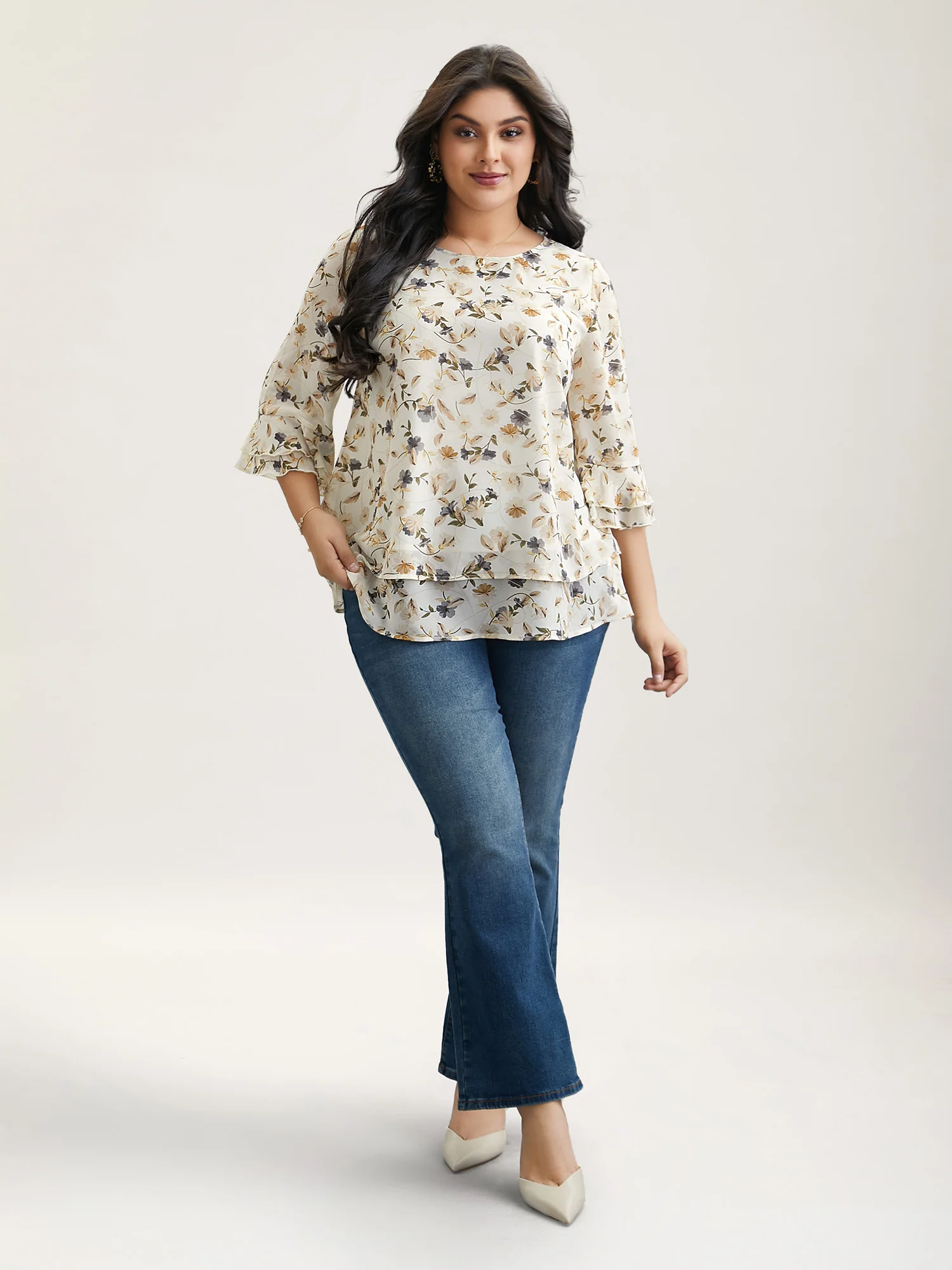 Chiffon Floral Print Layered Blouse - Image 2