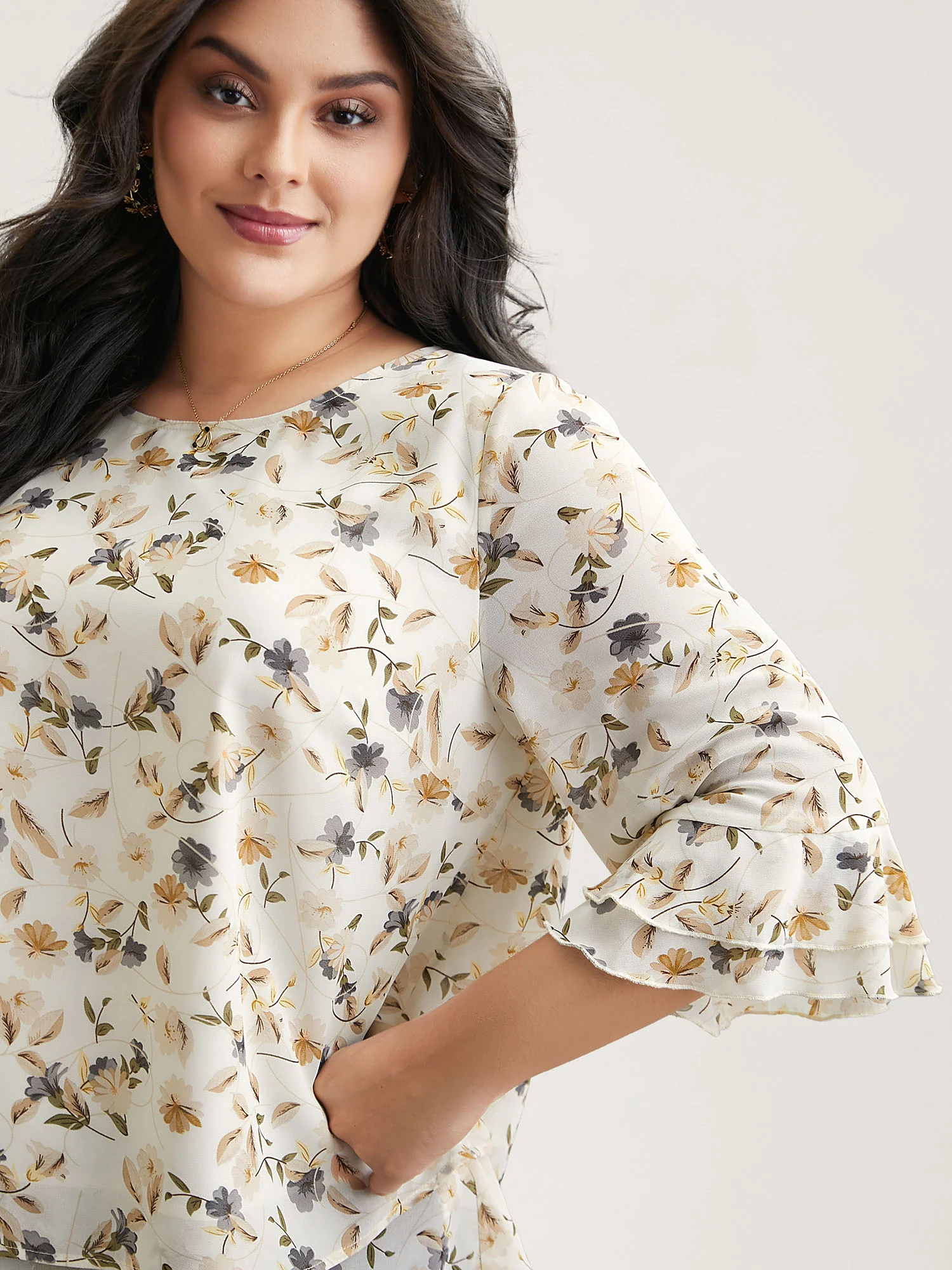 Chiffon Floral Print Layered Blouse - Image 3