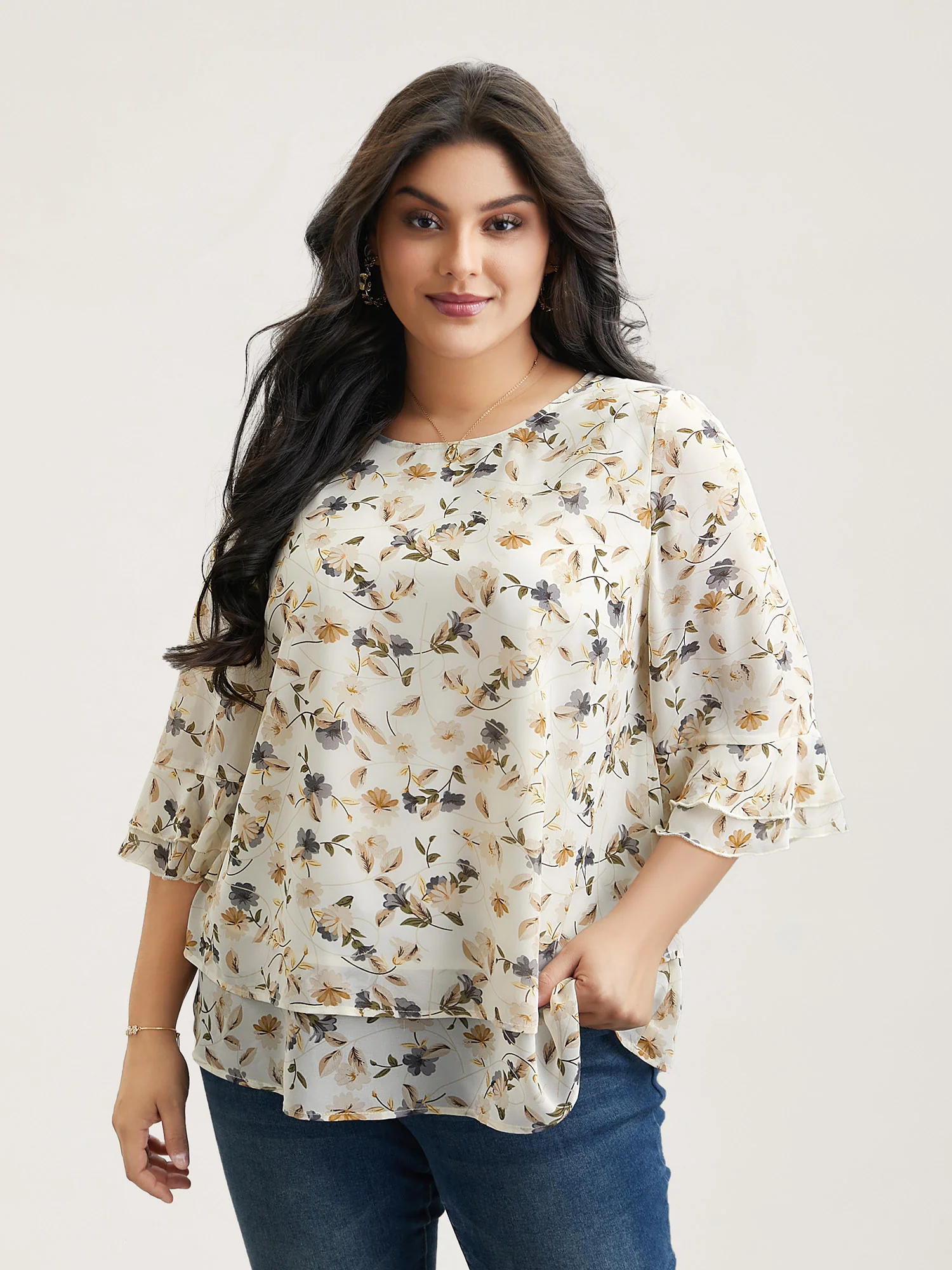 Chiffon Floral Print Layered Blouse - Image 4