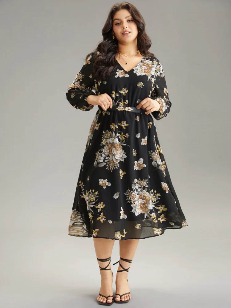 Chiffon Floral Print Pocket Mesh Dress - Image 2