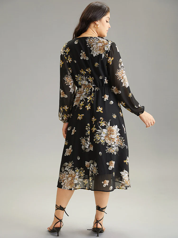 Chiffon Floral Print Pocket Mesh Dress - Image 3